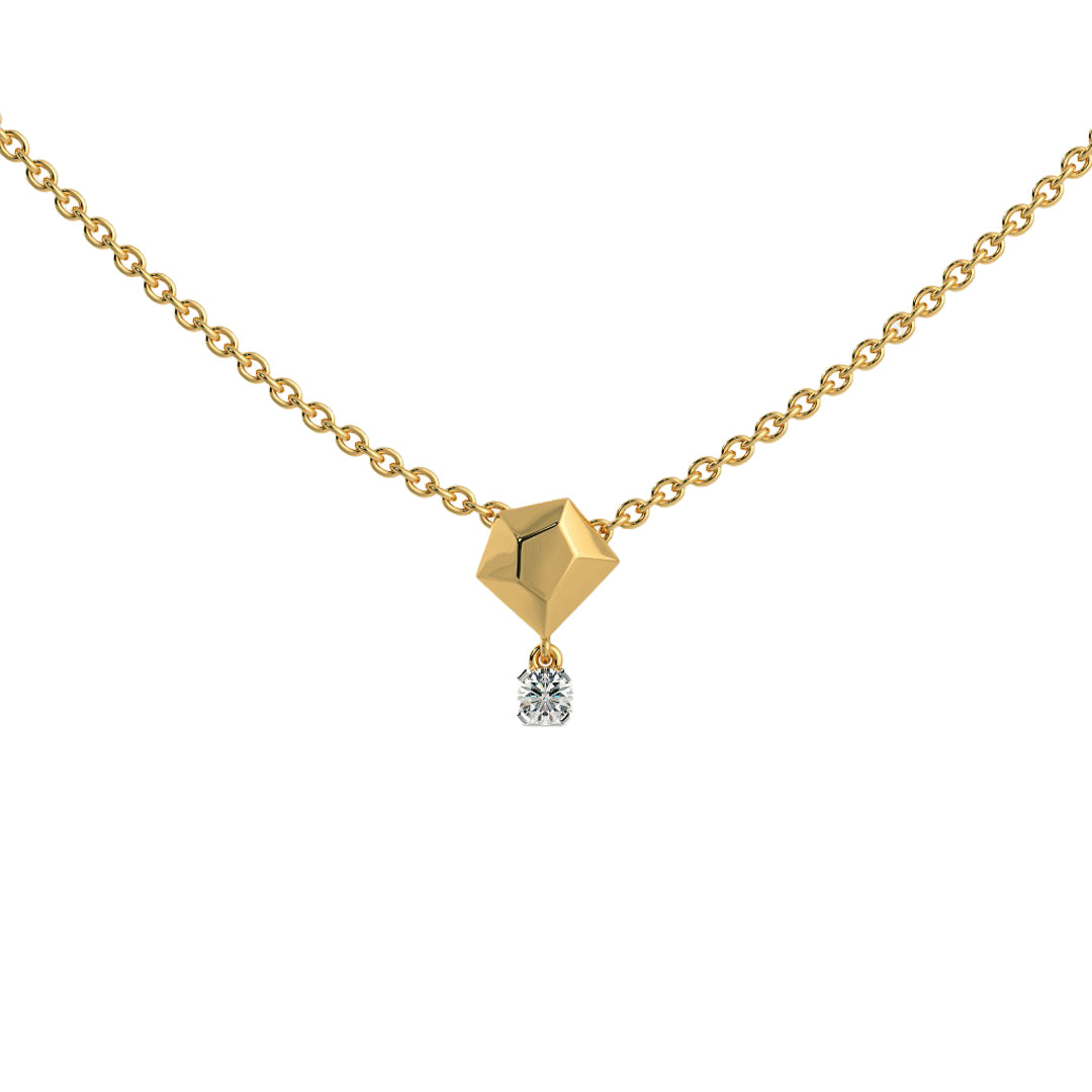 Geometric Round Diamond Solitaire Pendant Necklace in Gold