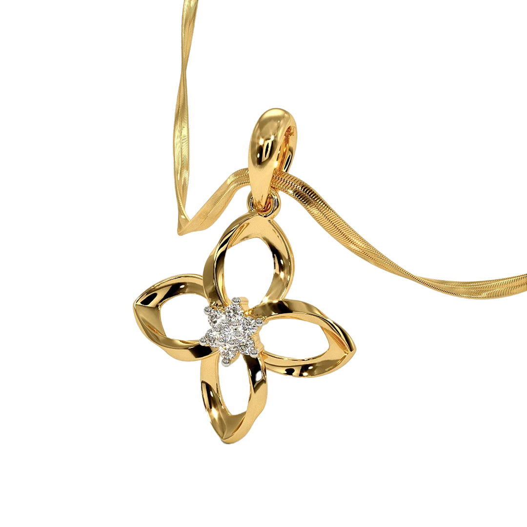 Twisted Gold Diamond Flower Motif Pendant in Gold