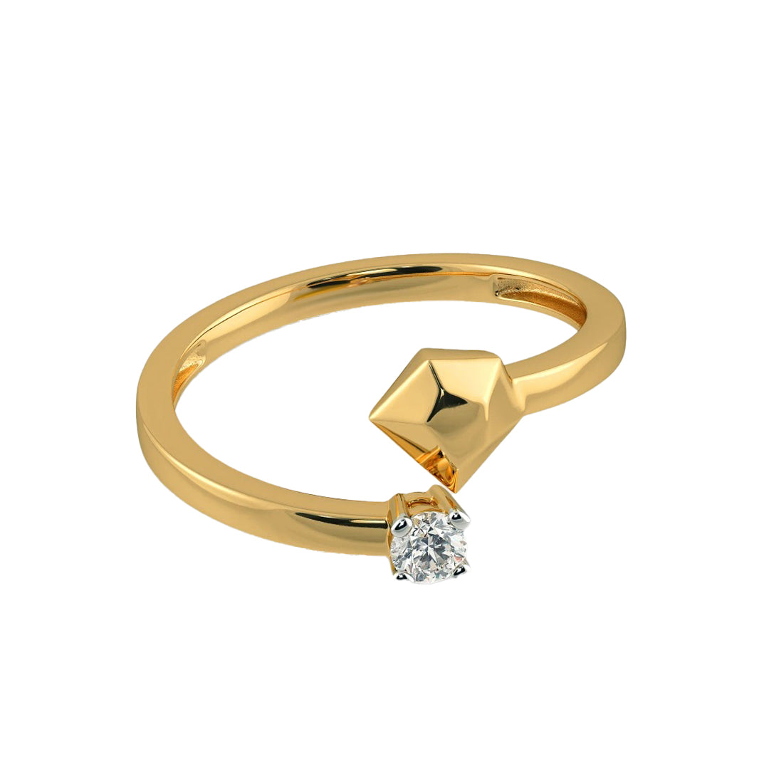 Geometric Diamond Solitaire Open Bypass Ring in Gold