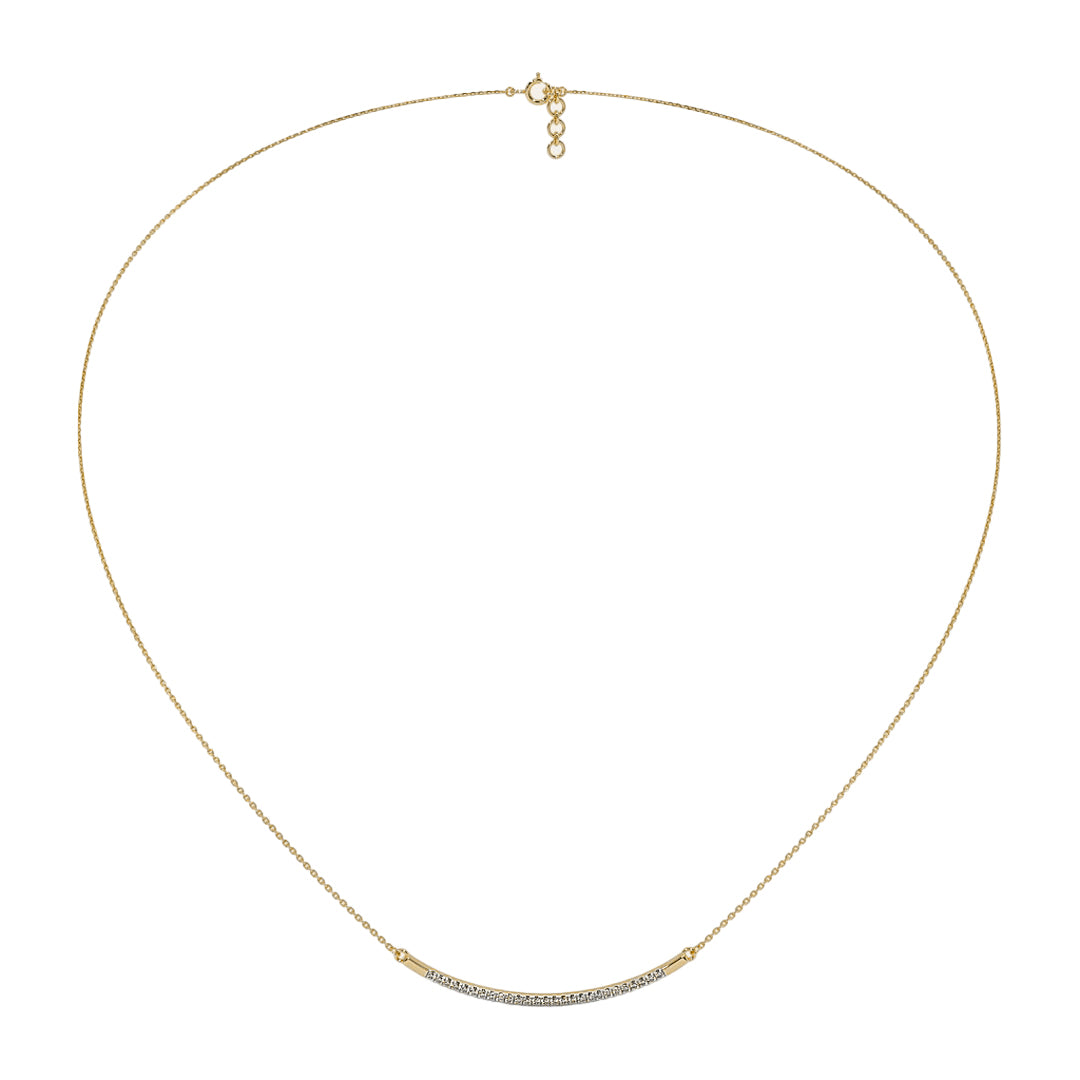 Pave Diamond Curved Bar Pendant Necklace in Gold
