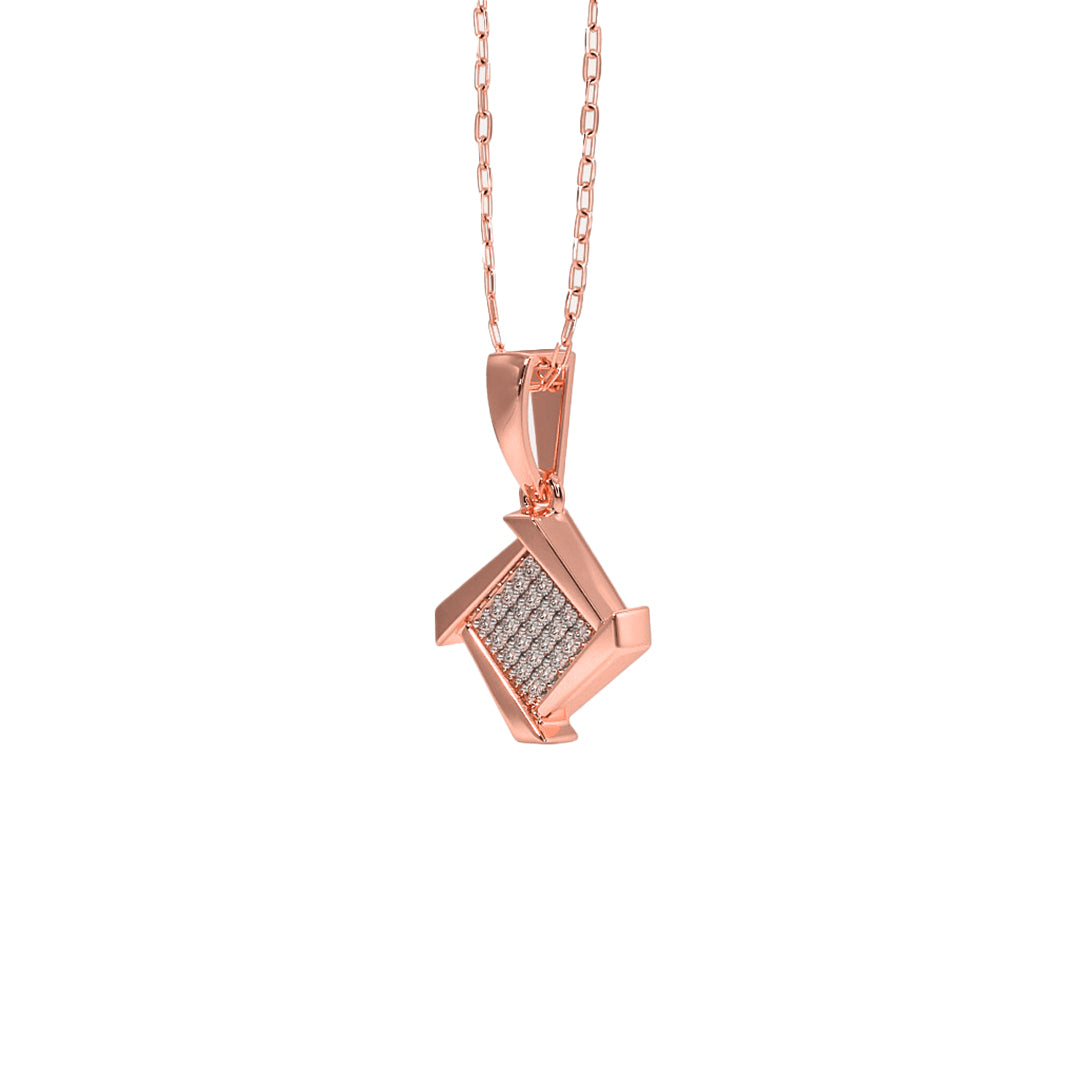 Swirling Square Pave Diamond Pendant in Gold