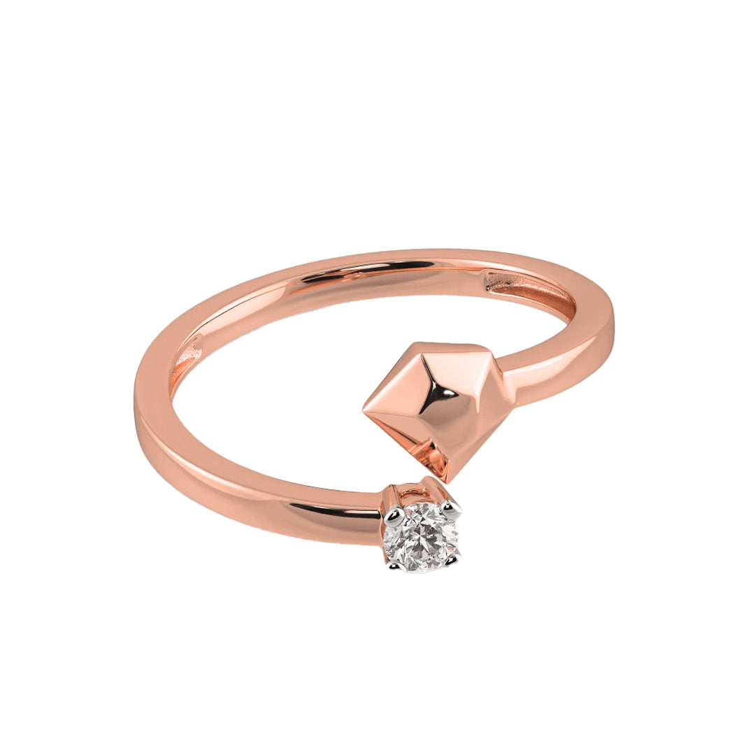 Geometric Diamond Solitaire Open Bypass Ring in Gold