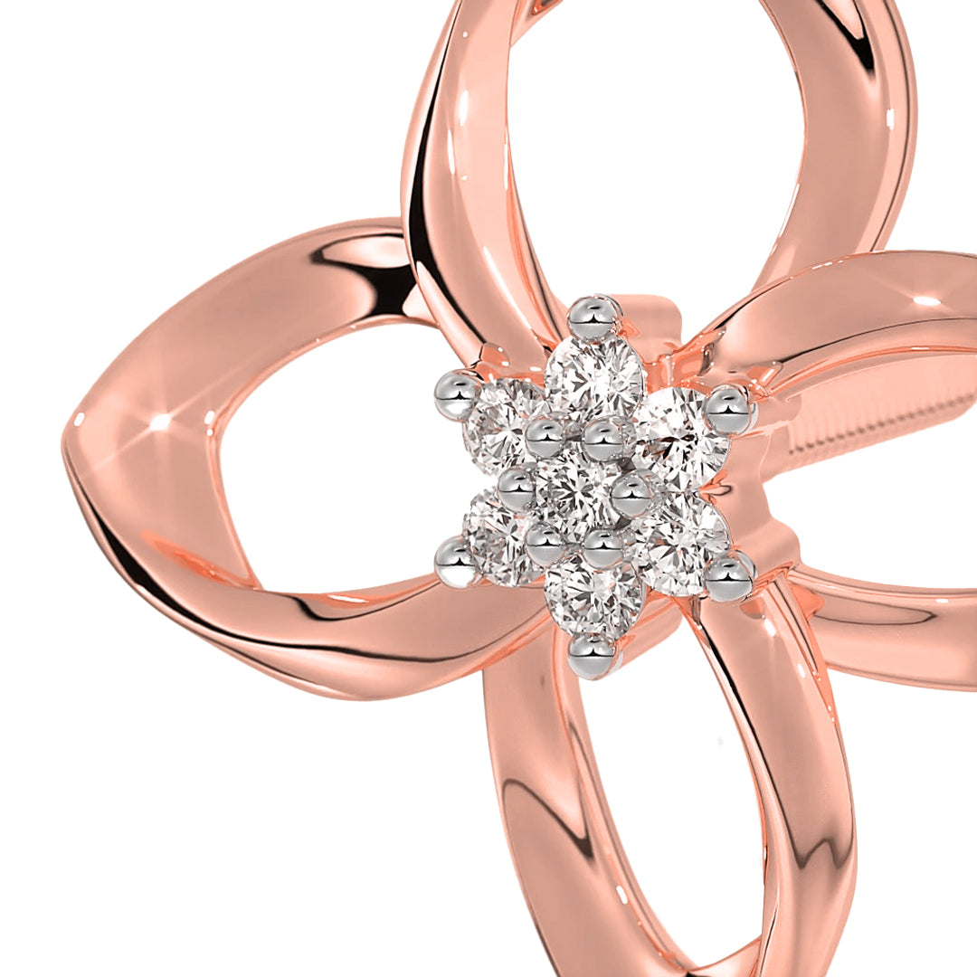 Twisted Gold Diamond Flower Motif Earrings in Gold