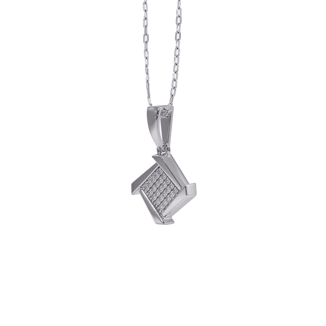 Swirling Square Pave Diamond Pendant in Gold