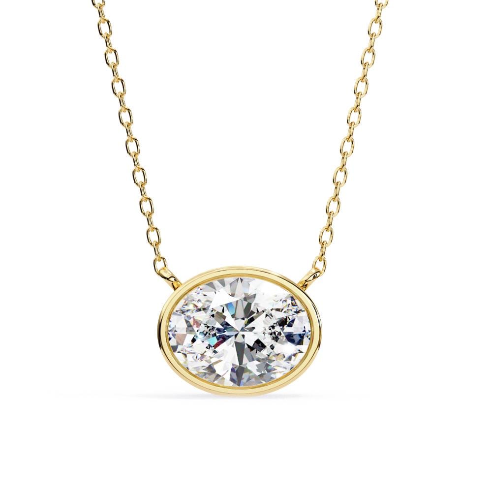 Elegant Gold Oval-Cut Diamond Bezel Pendant Necklace