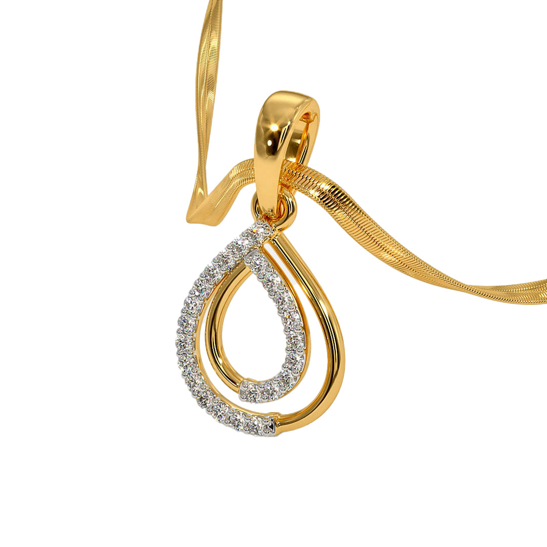 Double Teardrop Pave Diamond Pendant in Gold