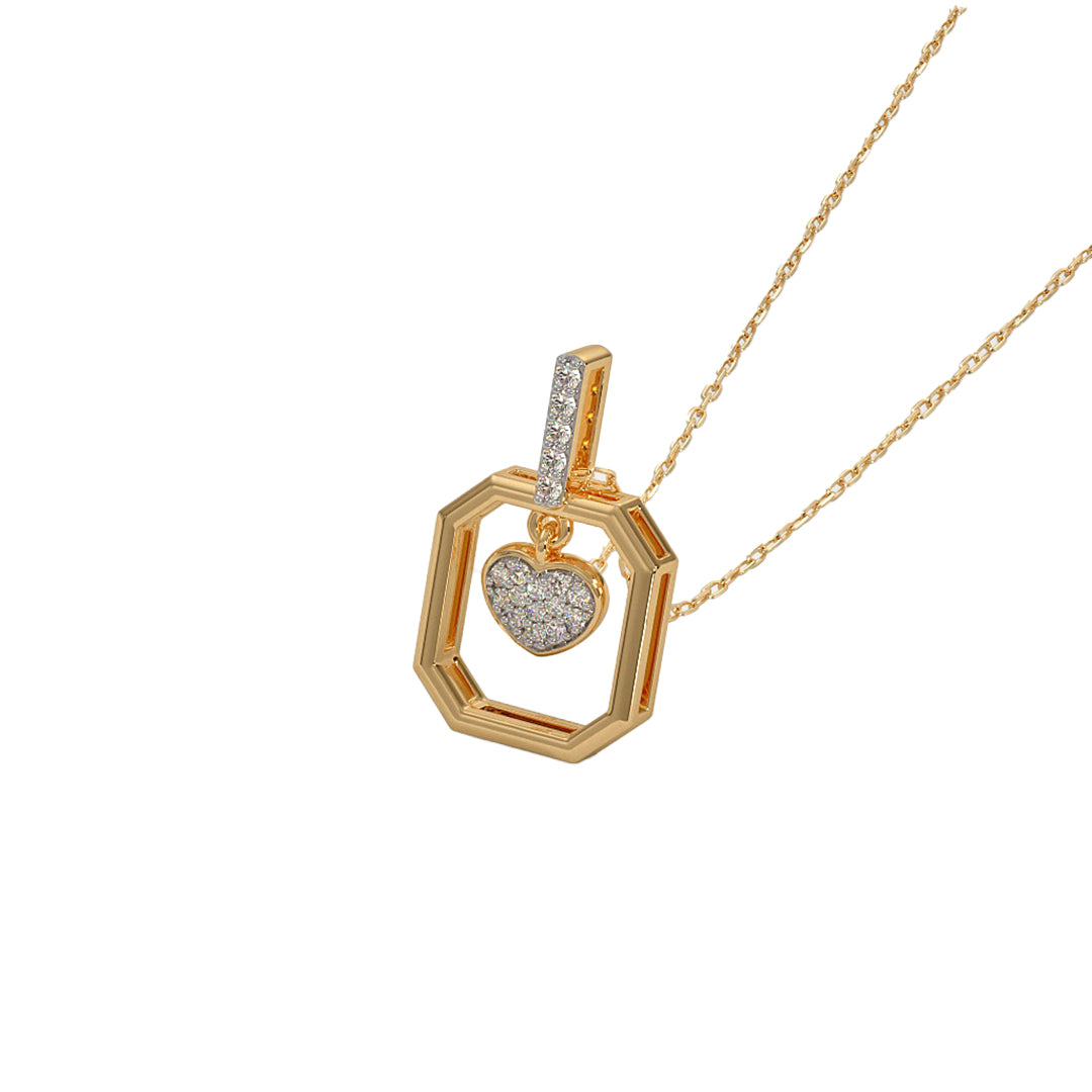 Octagonal Frame Diamond Heart Gold Pendant in Gold