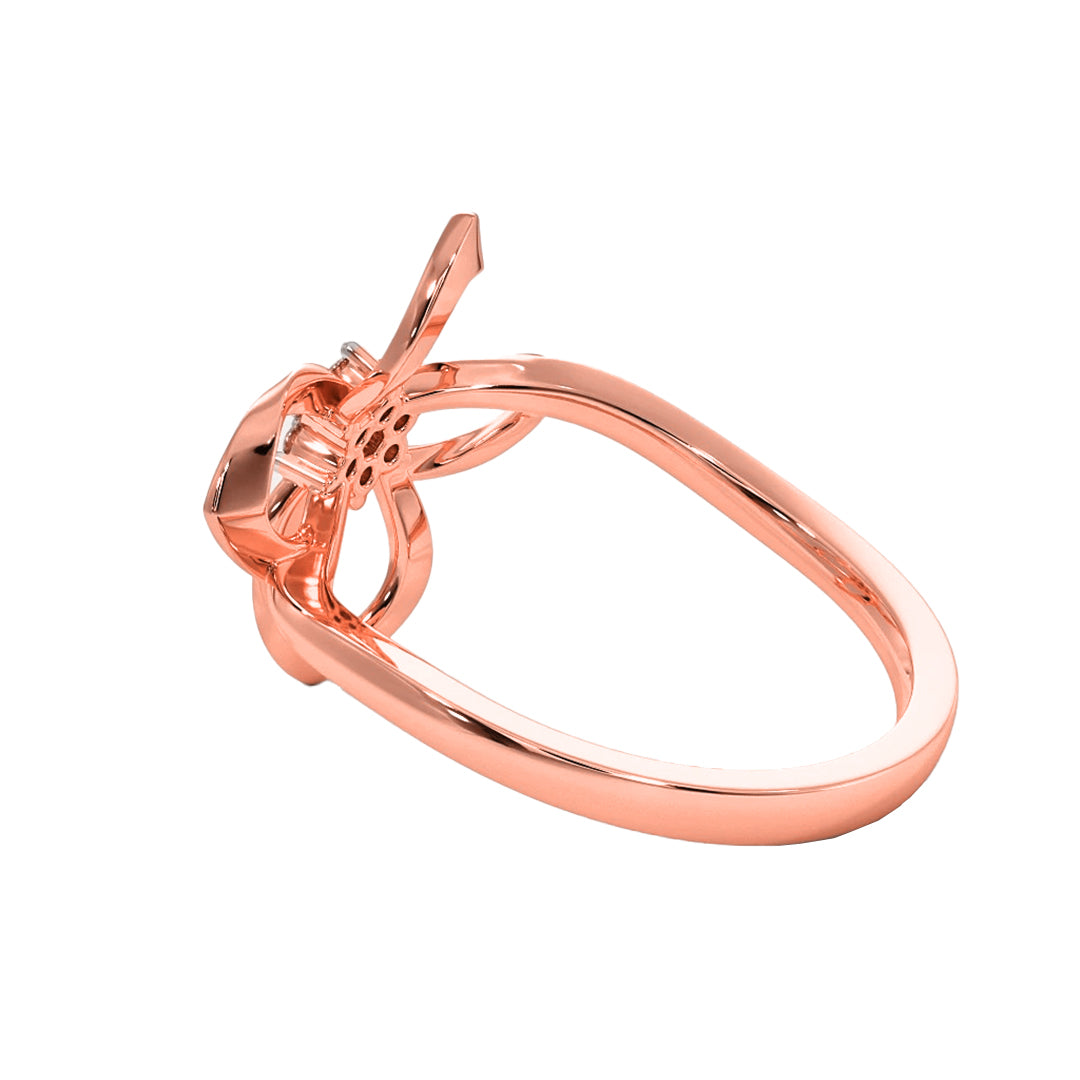 Twisted Gold Diamond Flower Motif Statement Ring in Gold