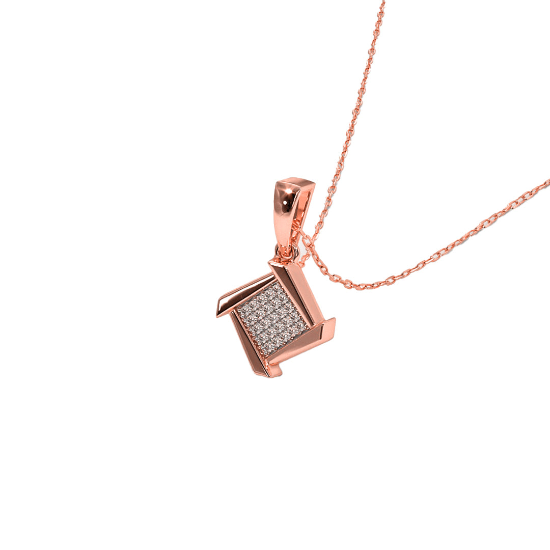 Swirling Square Pave Diamond Pendant in Gold