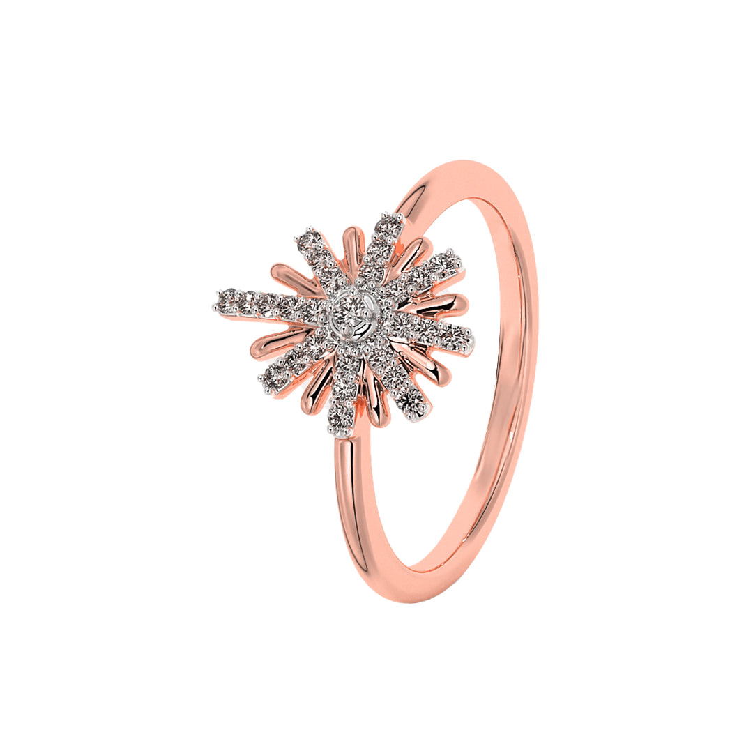 Diamond Cluster Starburst Flower Ring in Gold