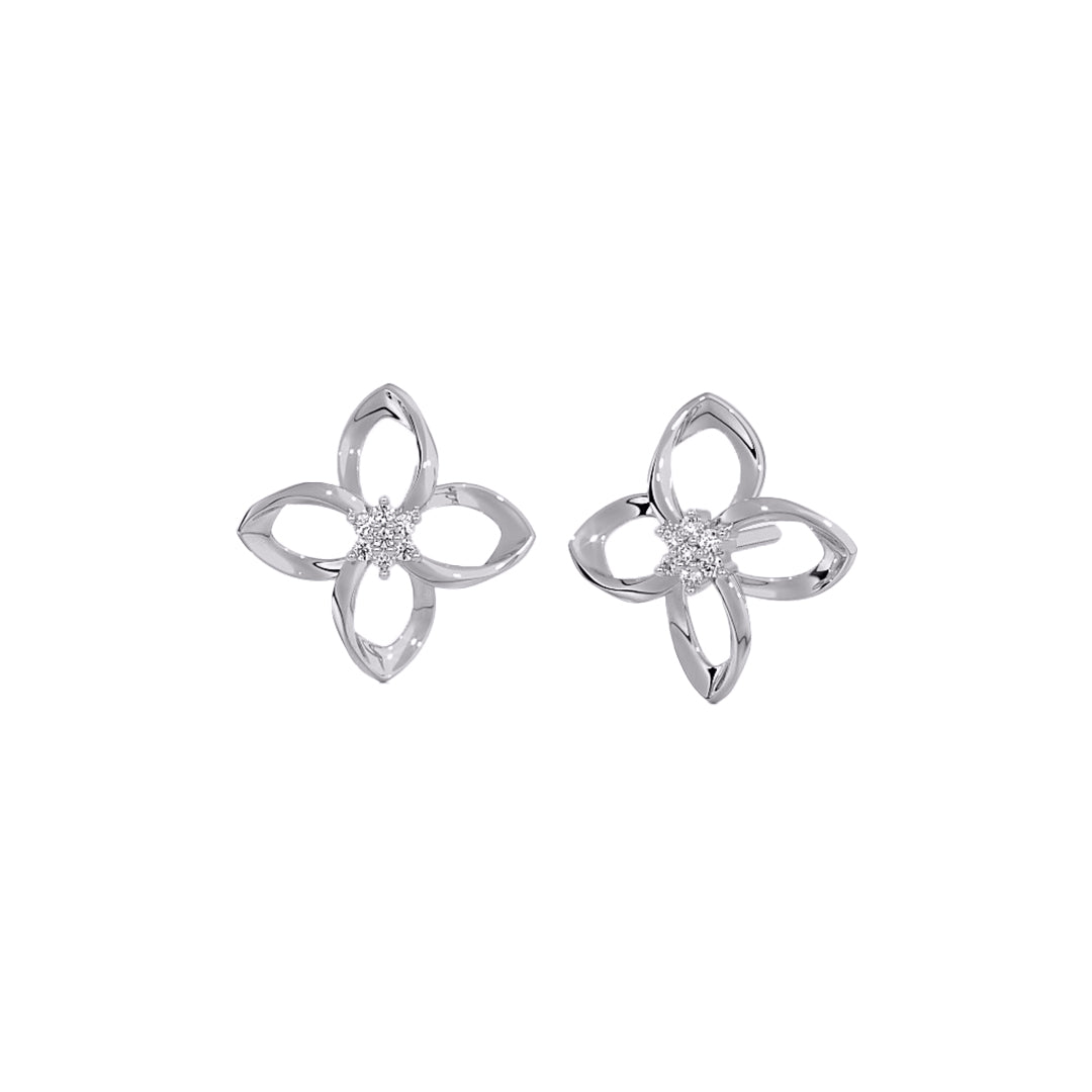 Twisted Gold Diamond Flower Motif Earrings in Gold
