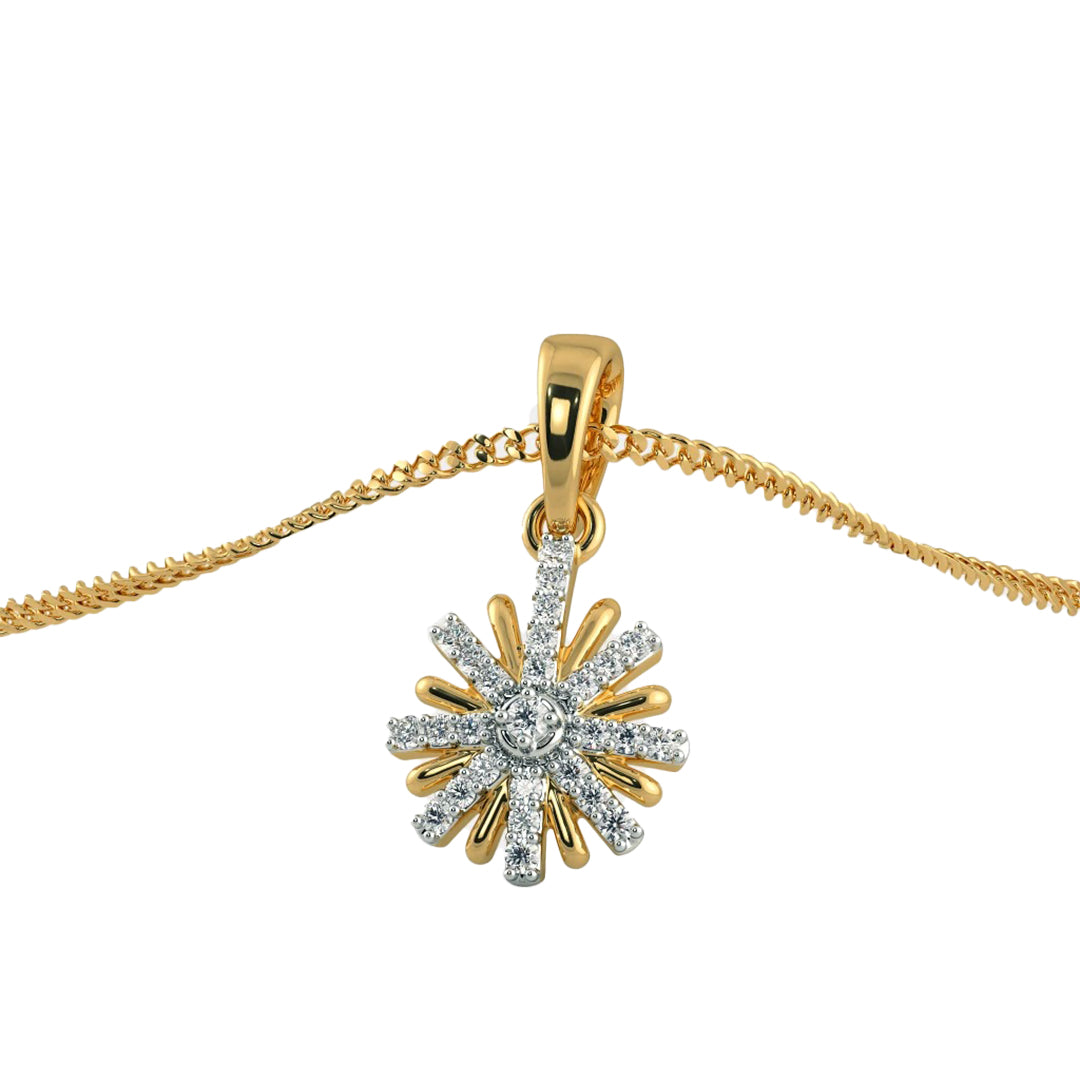 Diamond Cluster Starburst Flower Pendant in Gold
