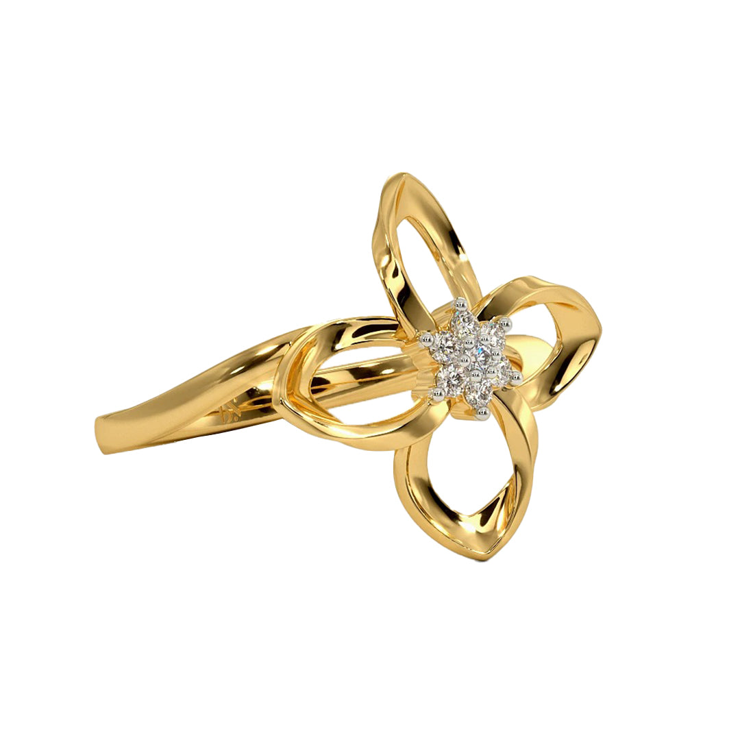 Twisted Gold Diamond Flower Motif Statement Ring in Gold