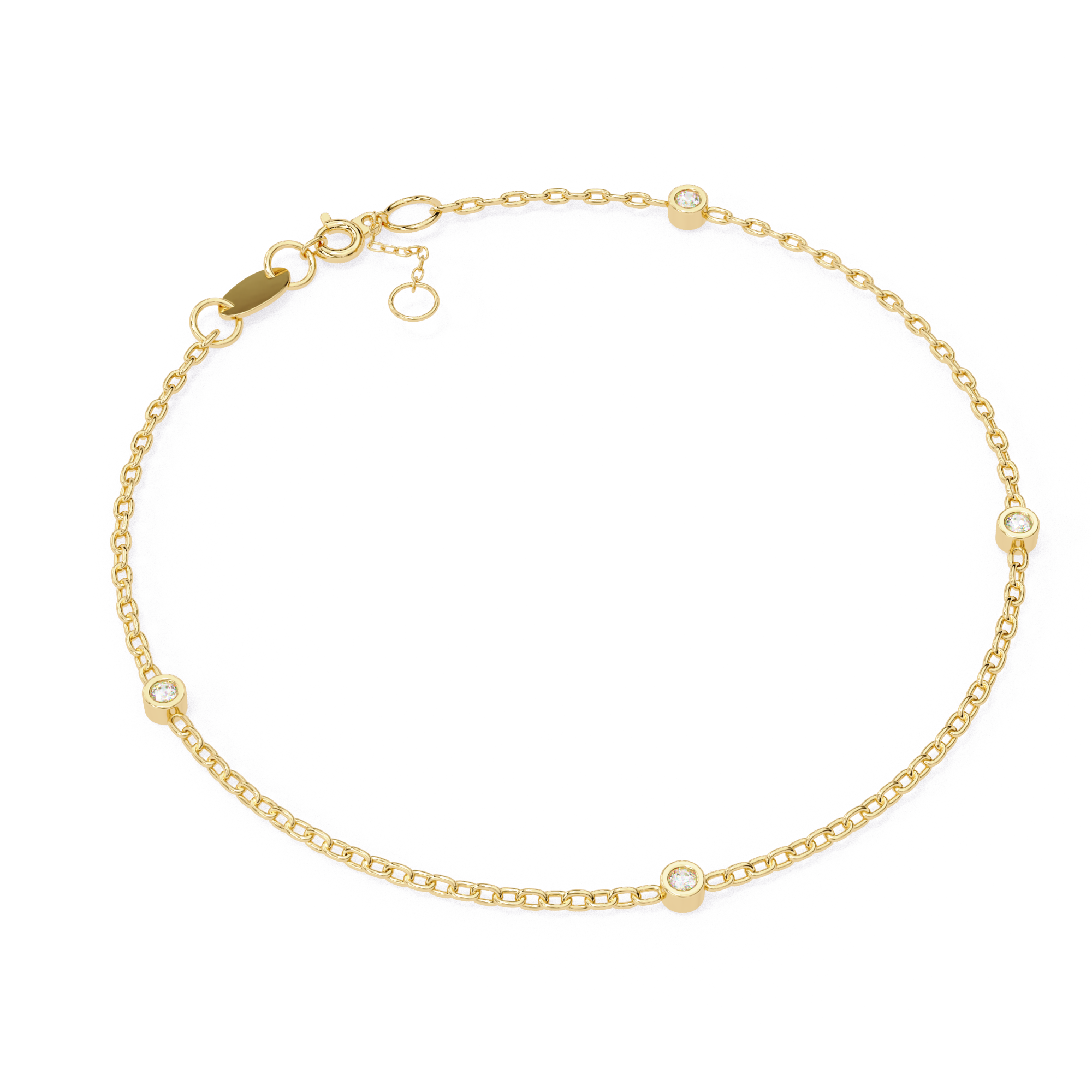 Bezel-Set Dainty Adjustable Gold Diamond Bracelet