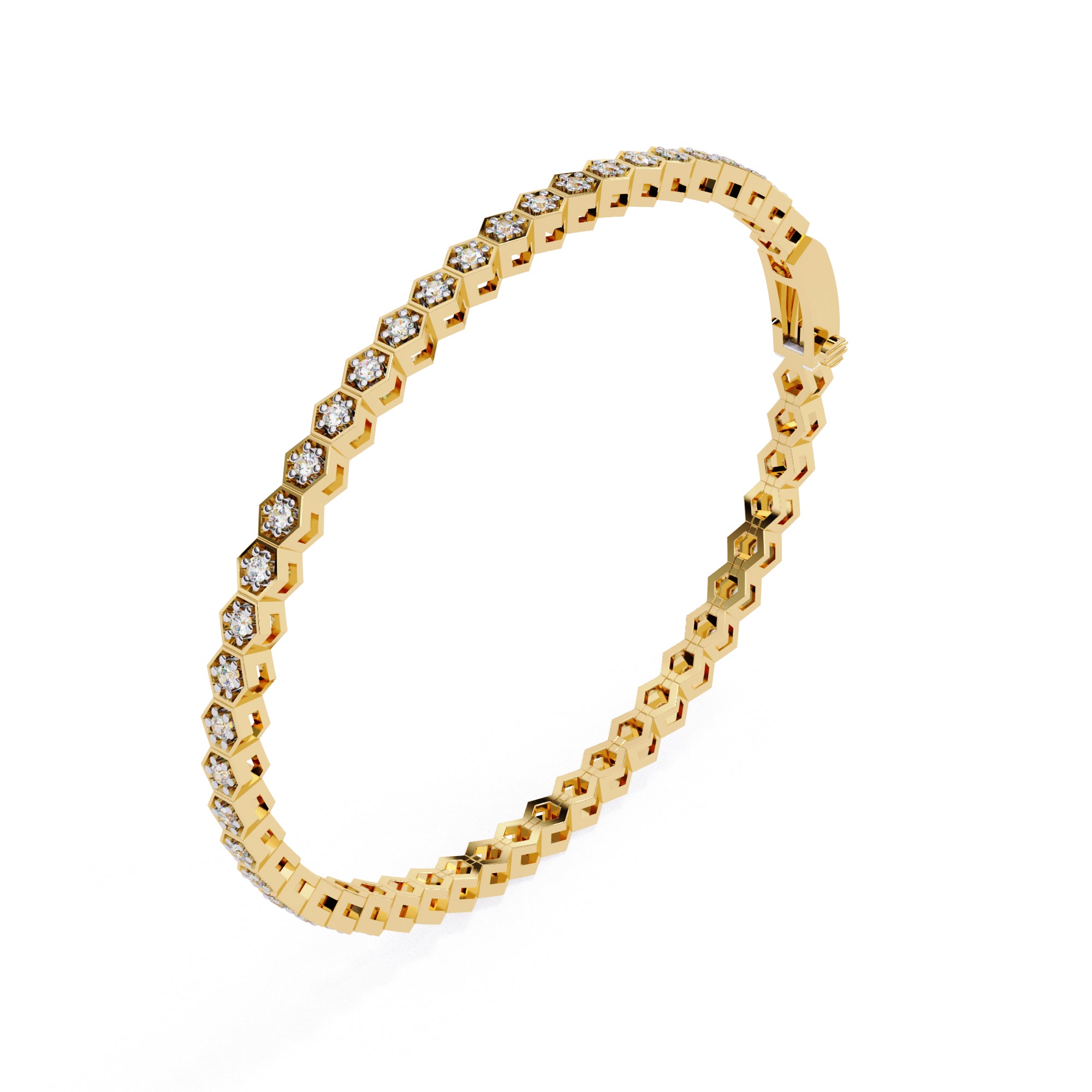 Gold Hexagon Diamond Tennis Bracelet