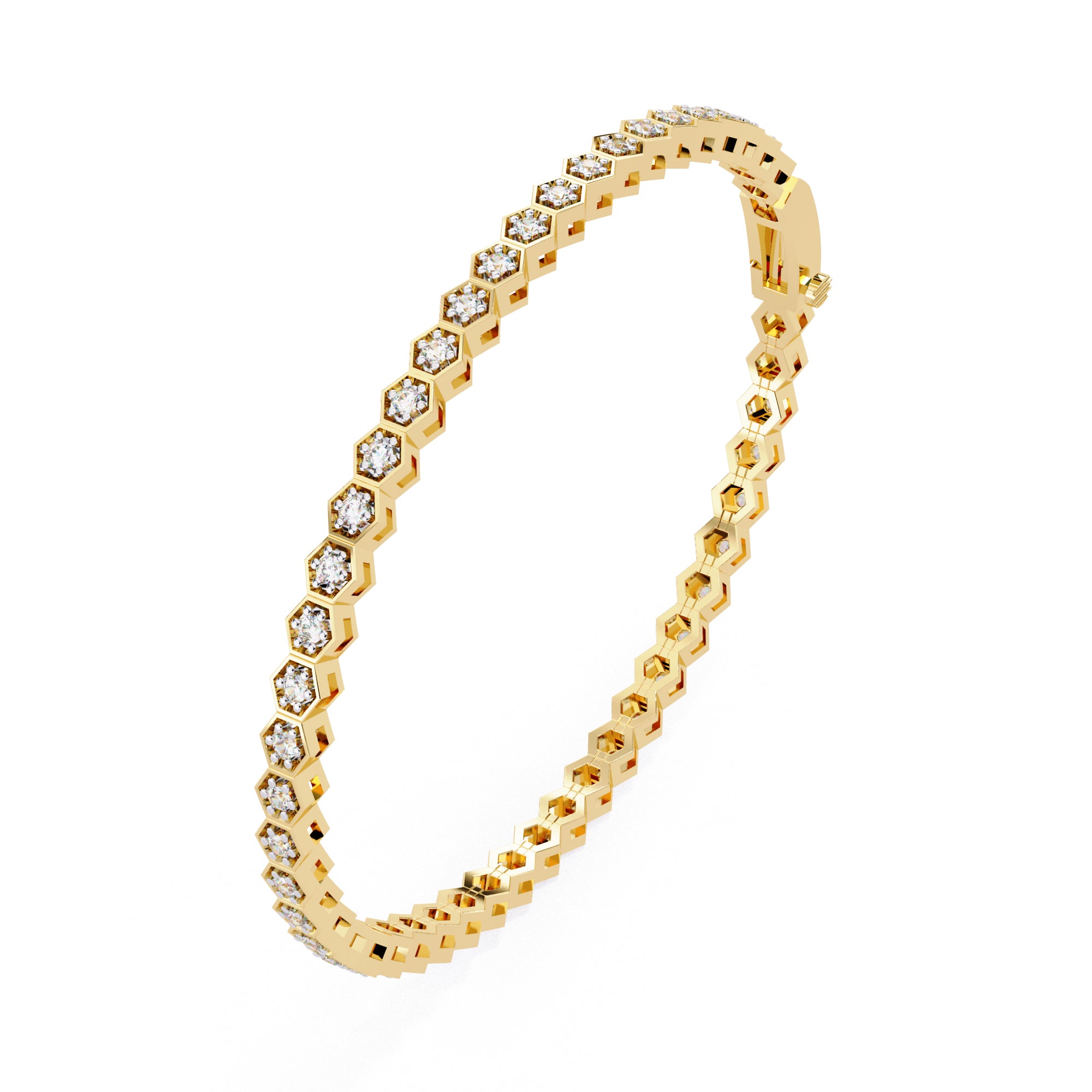Gold Hexagon Diamond Tennis Bracelet