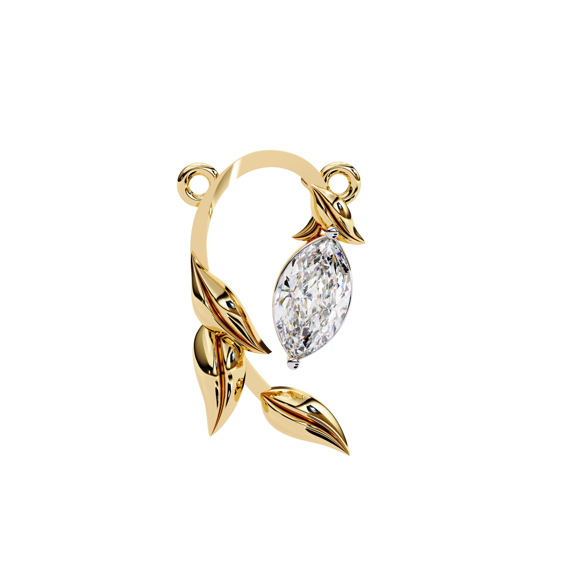 Wattle Marquise-Cut Gold Floral Diamond Pendant