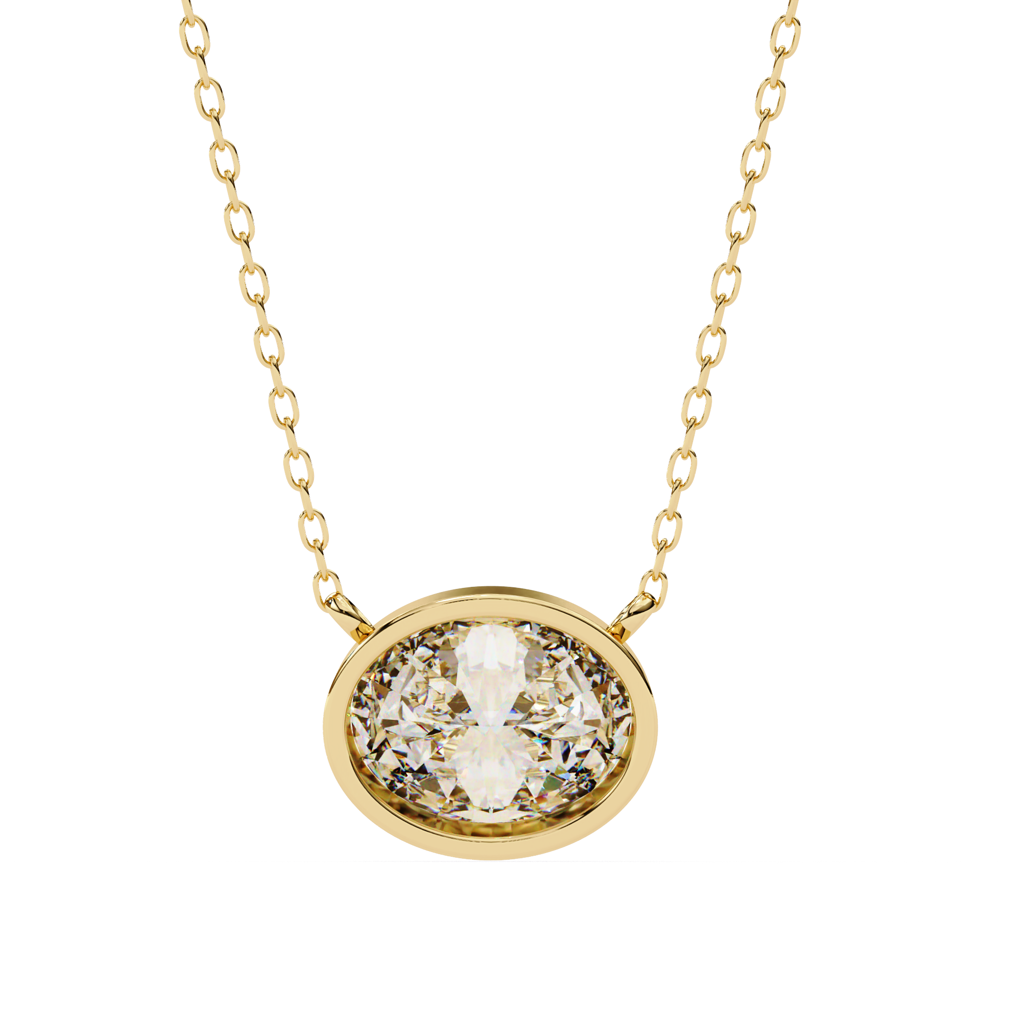 Elegant Gold Oval-Cut Diamond Bezel Pendant Necklace