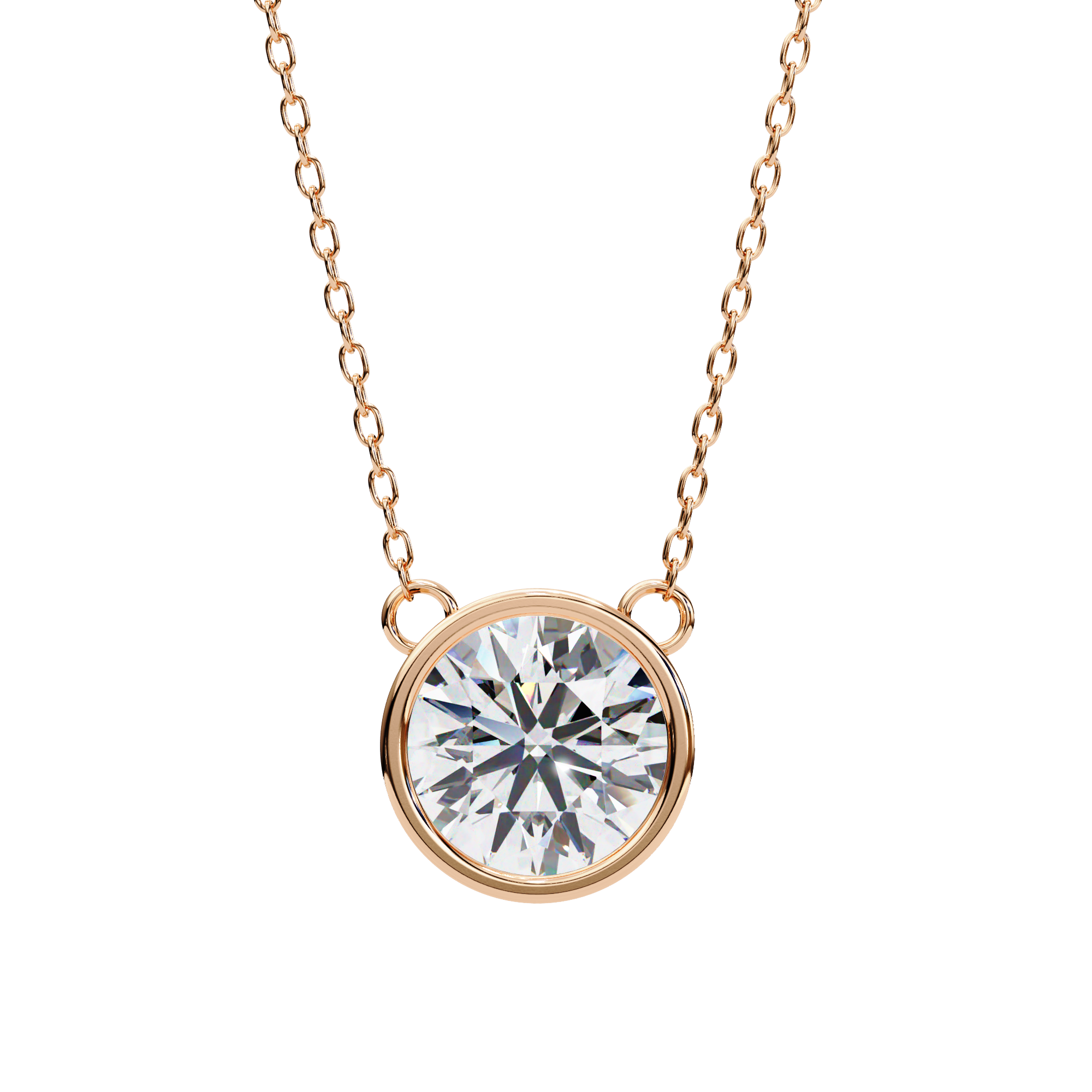 Stunning Gold Round-Cut Diamond Bezel Pendant Necklace