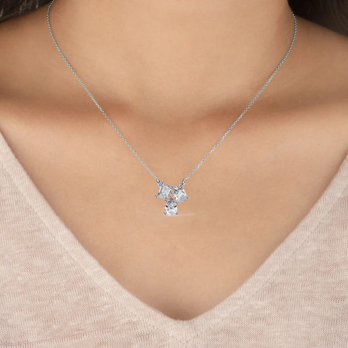 Multi-Cut Diamond Three-Stone Diamond Necklace