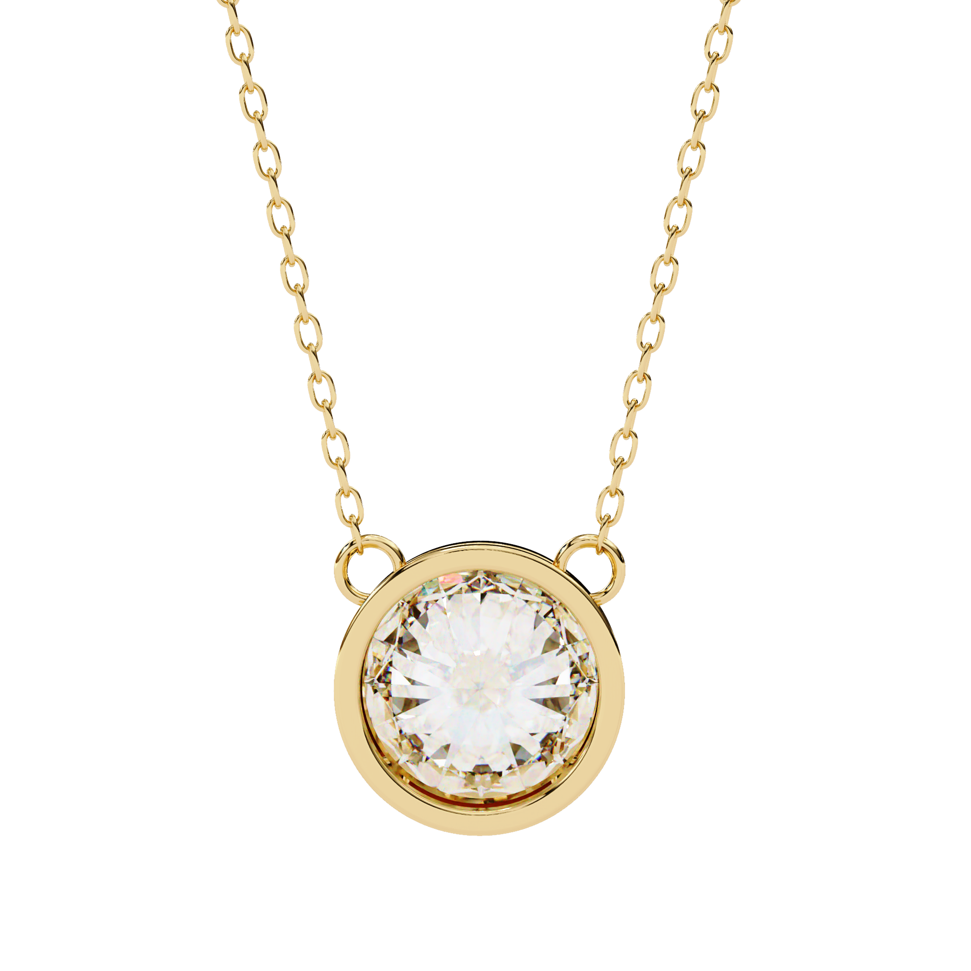 Stunning Gold Round-Cut Diamond Bezel Pendant Necklace