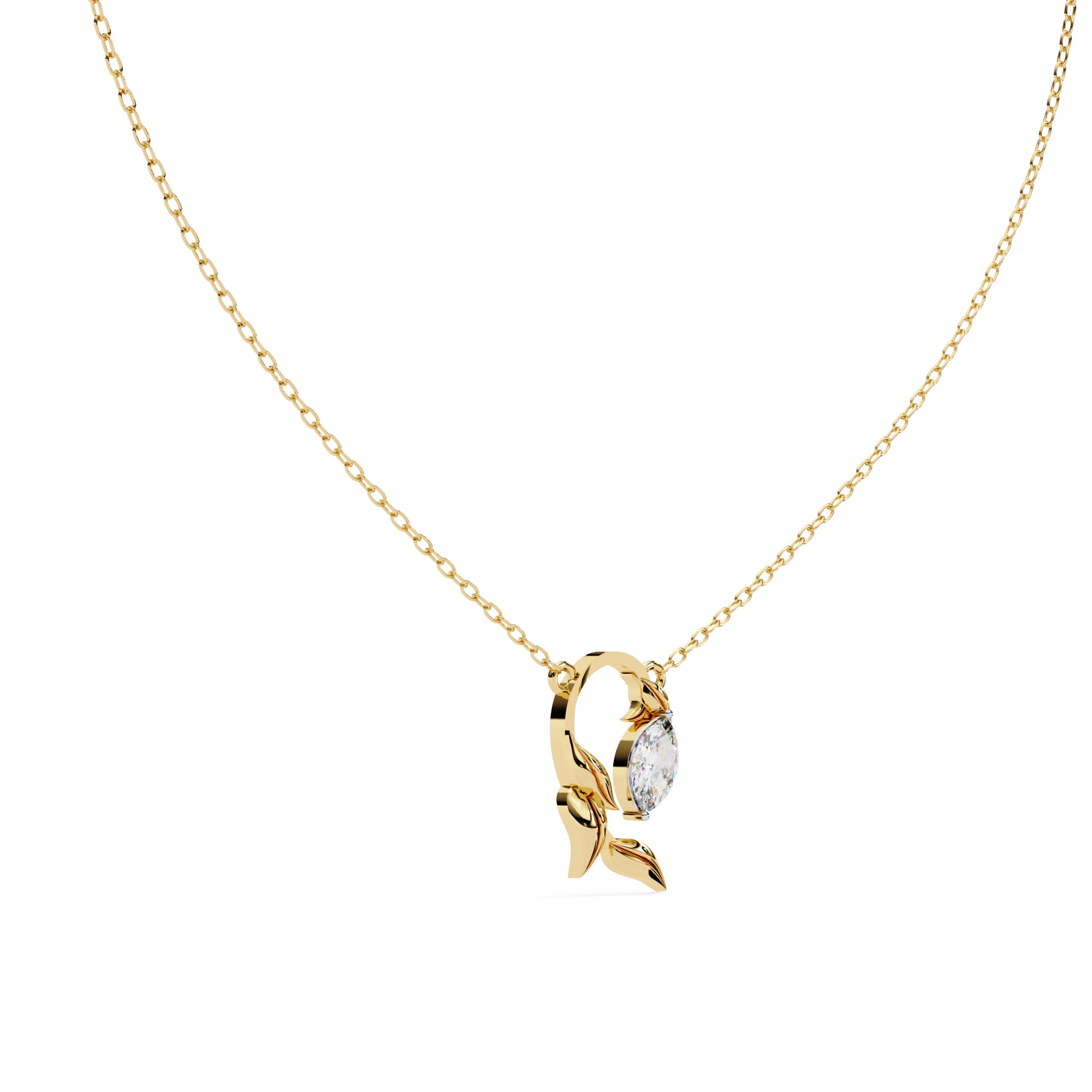 Wattle Marquise-Cut Gold Floral Diamond Pendant