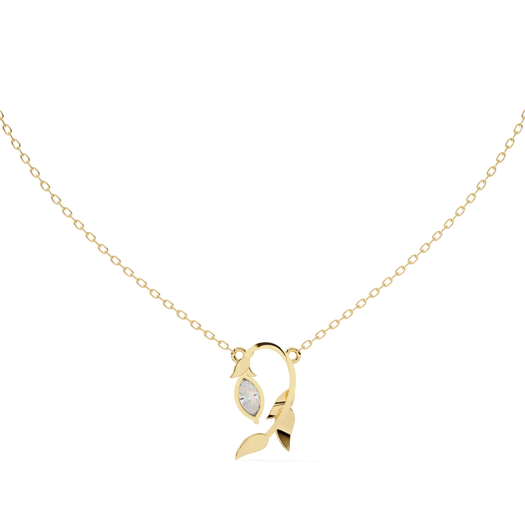 Wattle Marquise-Cut Gold Floral Diamond Pendant