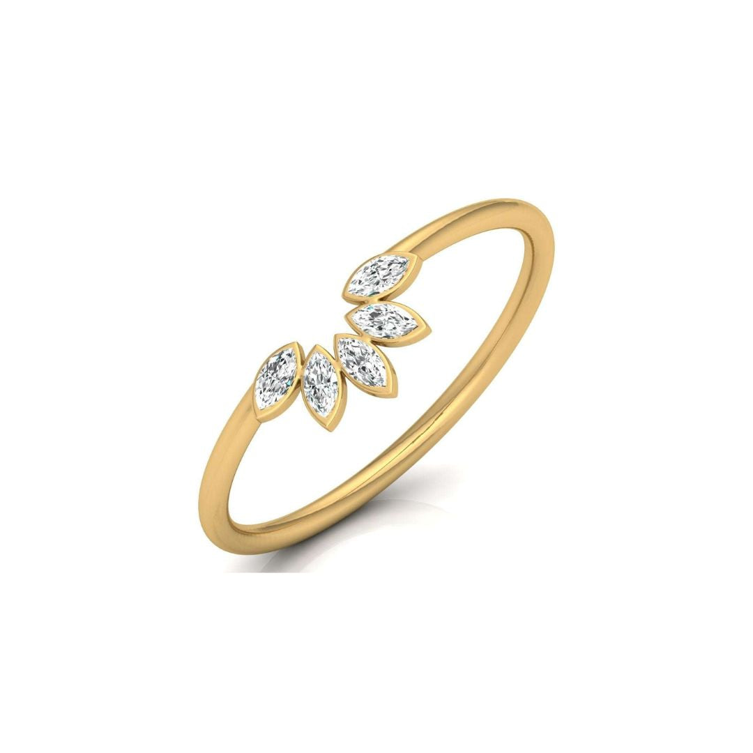Delicate Marquise Diamond Leaf Crown Ring in Gold