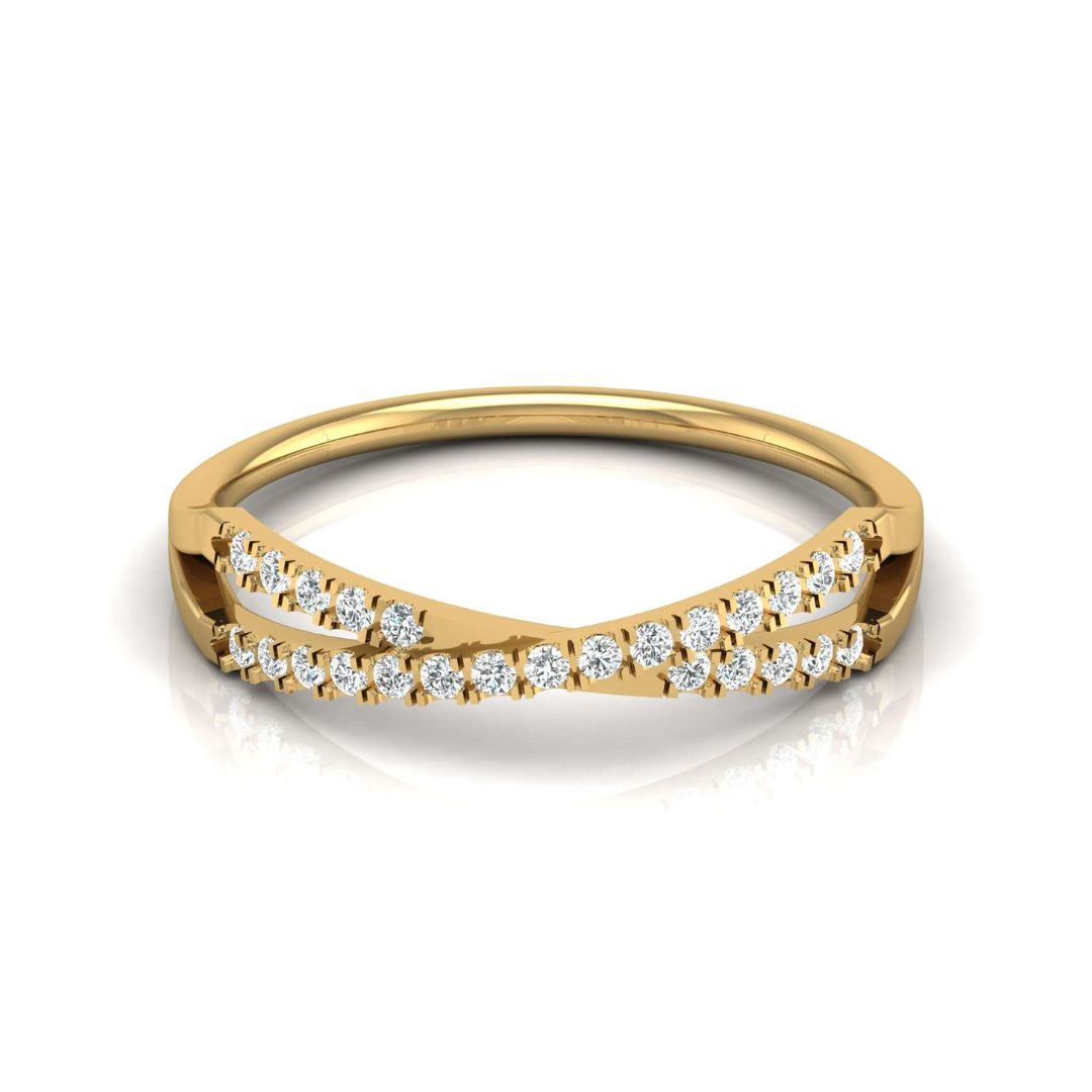 Crossover Round Diamond Band Ring in Gold