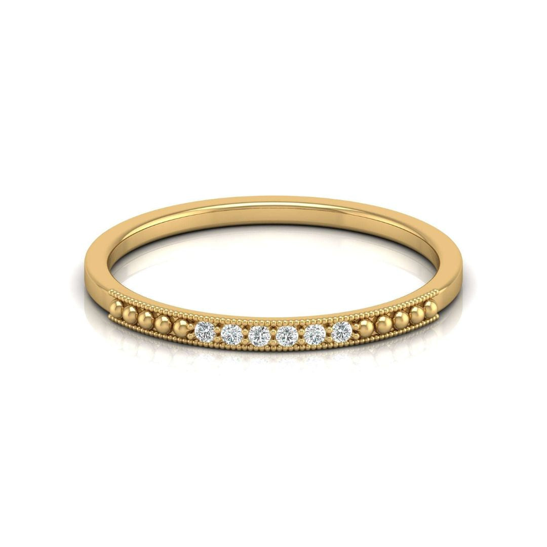 The Classic Beaded Diamond Wedding Band in Gold