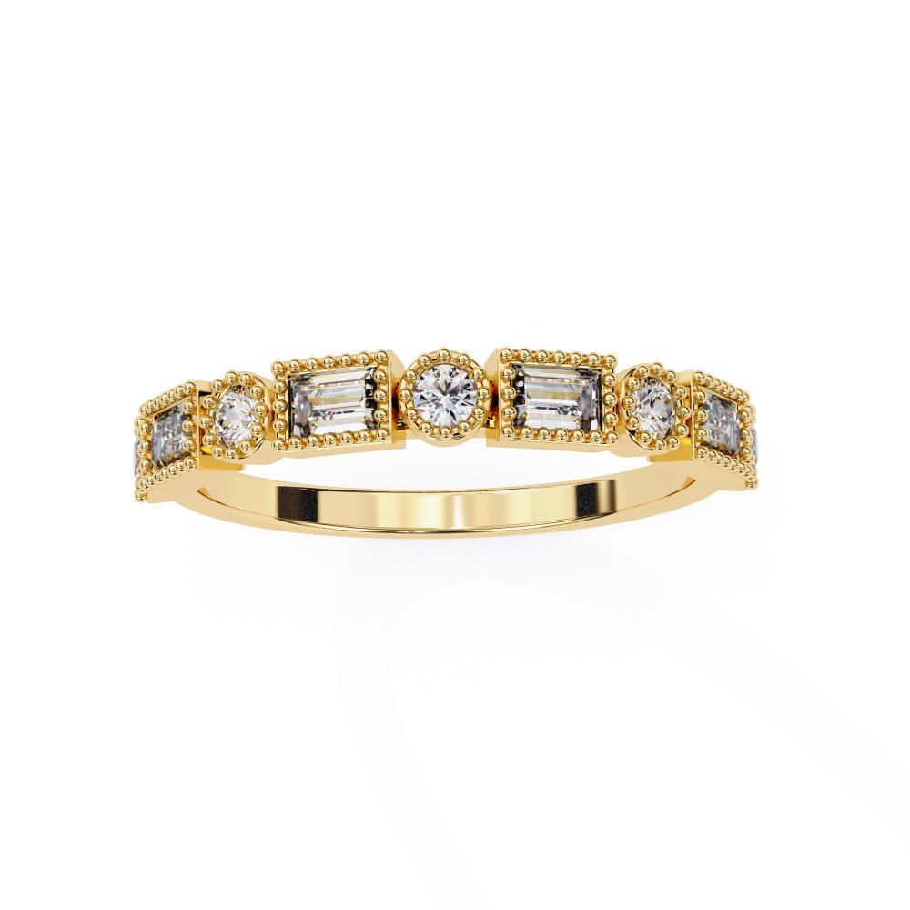 Geometric Baguette and Round Diamond Band Ring in Gold