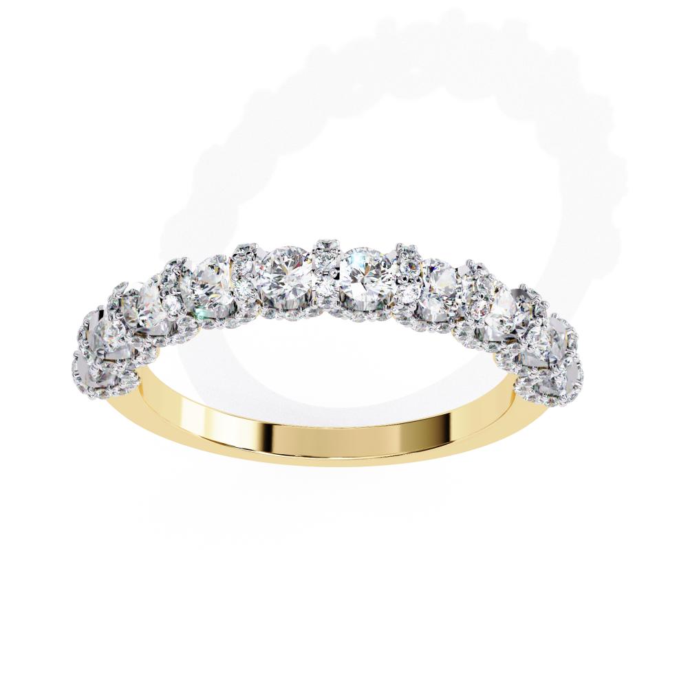 Round Brilliant Diamond Vintage Style Wedding Band in Gold