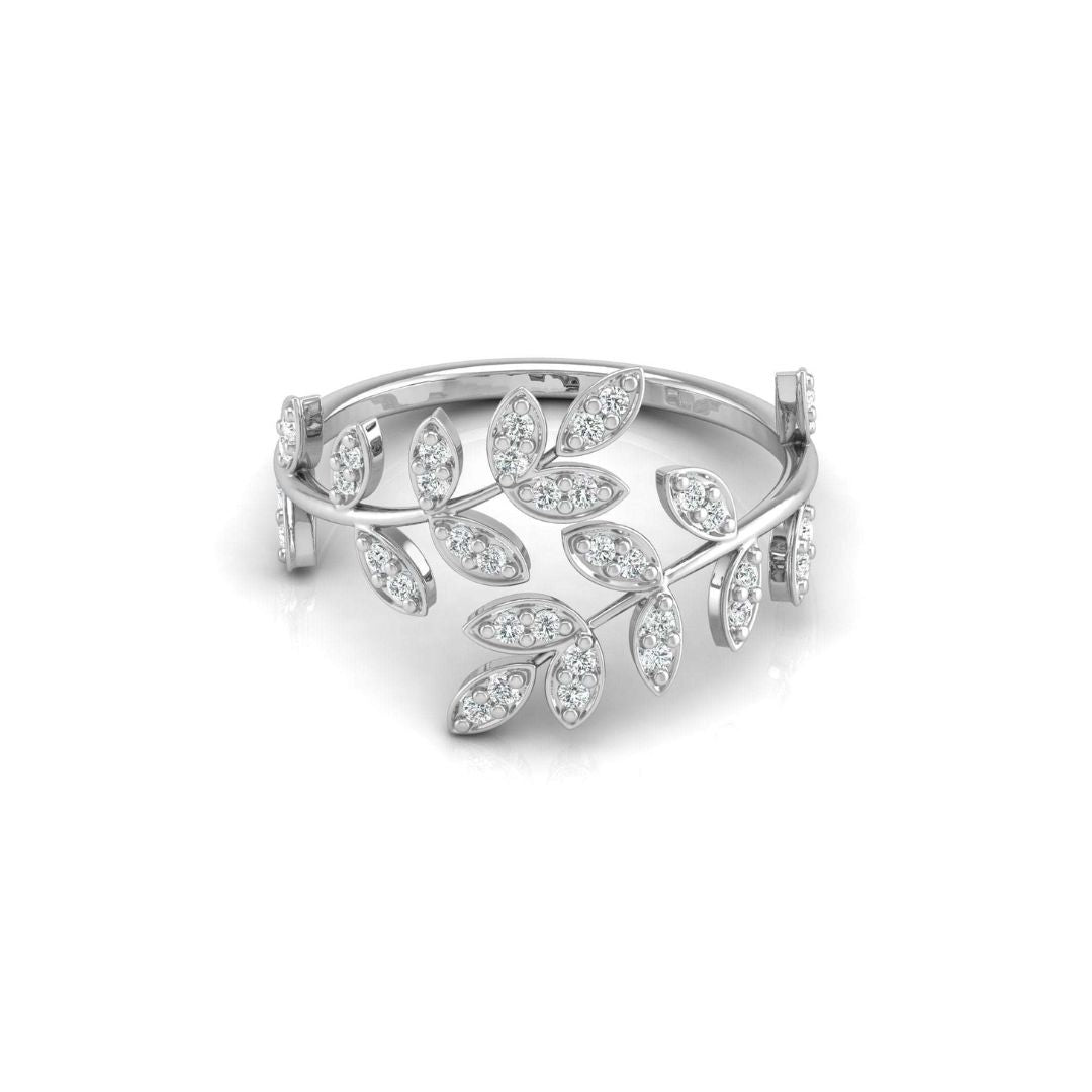 Round-Cut Diamond Leaf Vine Band Ring in Gold