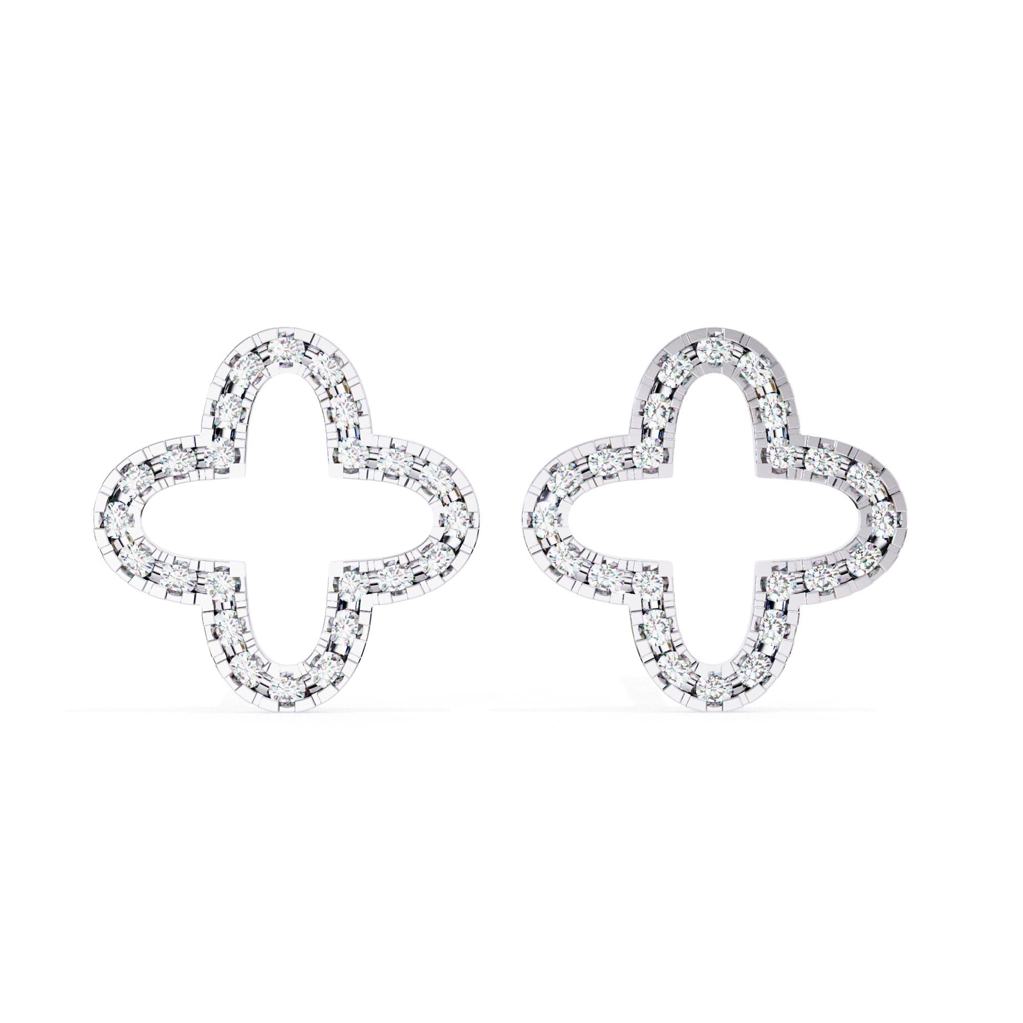 Elegant Diamond Clover Stud Earrings in Gold