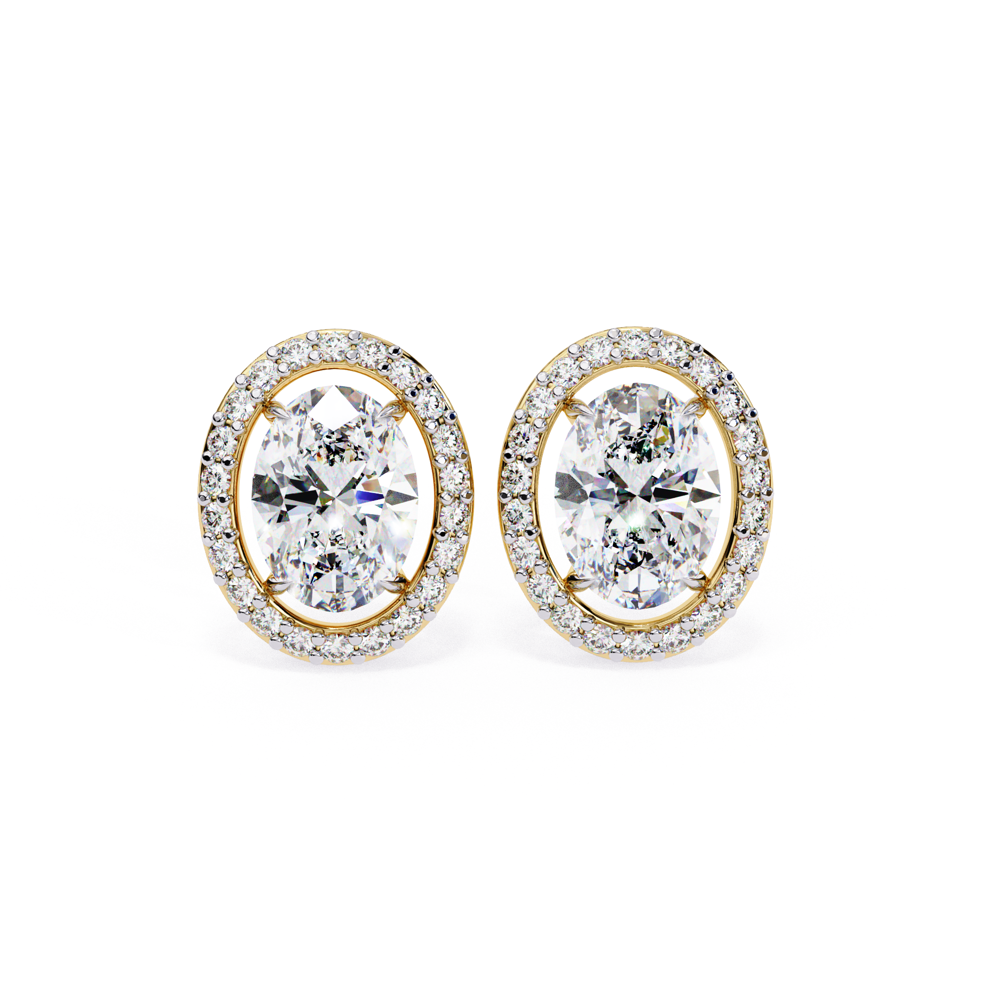 Oval Cut Floating Halo Diamond Stud Earrings in Gold
