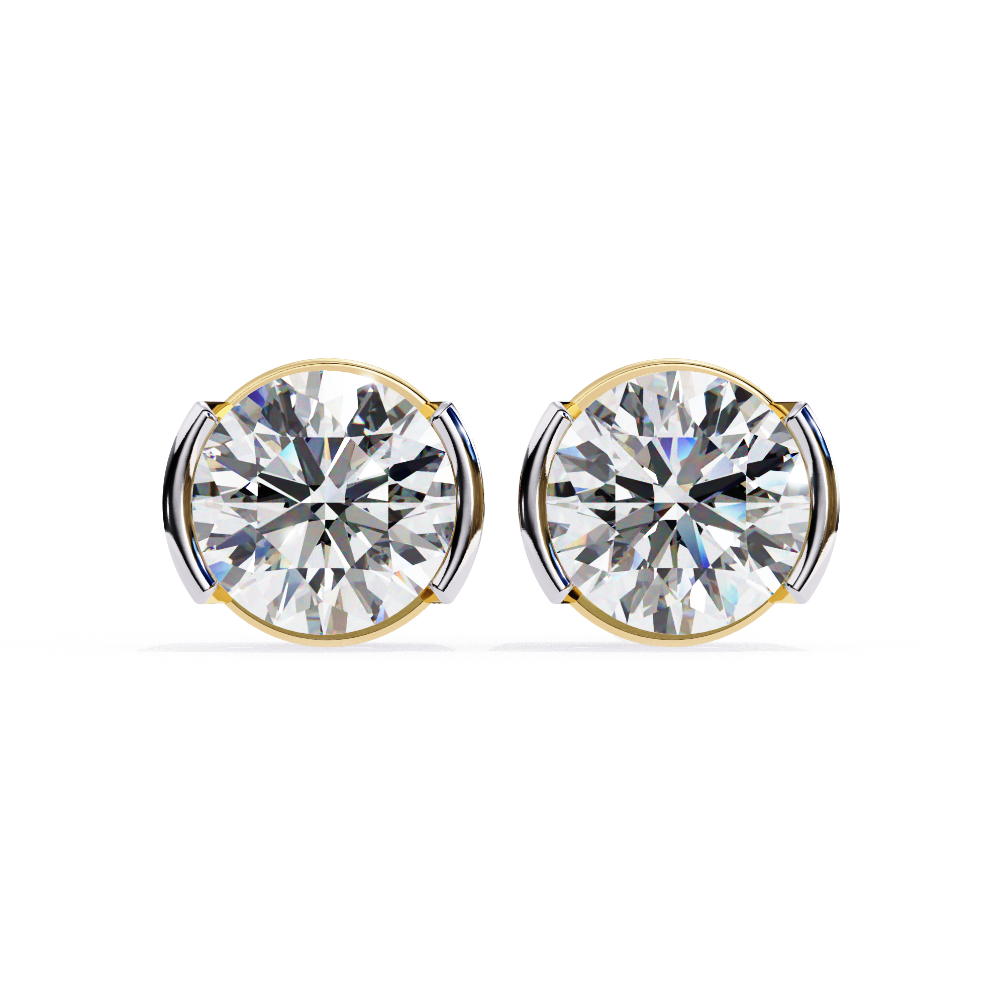 Elegant Round-Cut Diamond Stud Earrings in Gold with Half-Bezel Setting