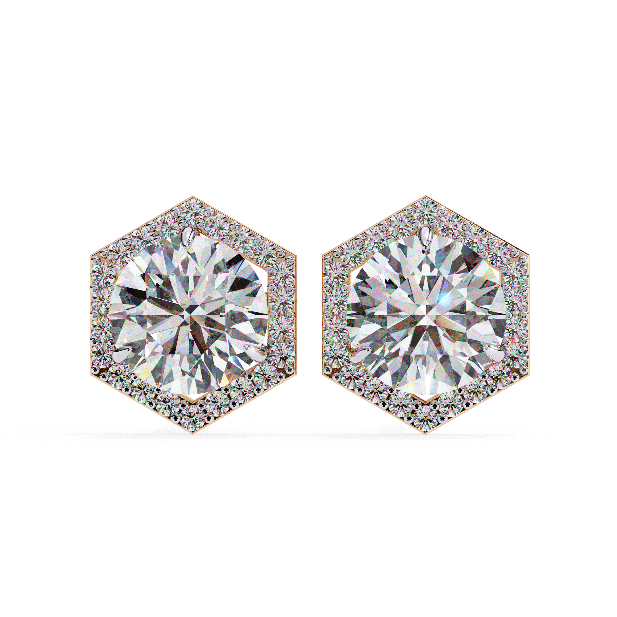 Hexagon Halo Diamond Earrings