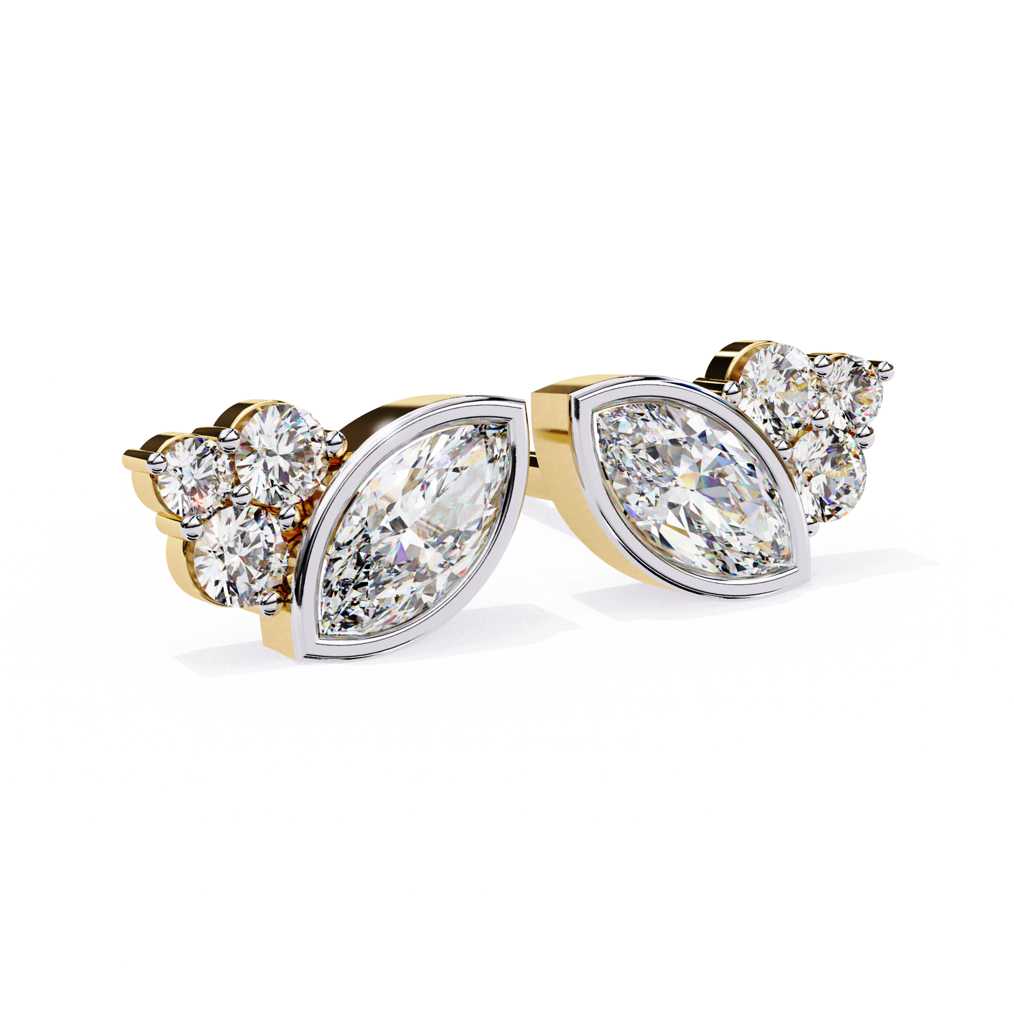 Marquise & Round Diamond Stud Earrings