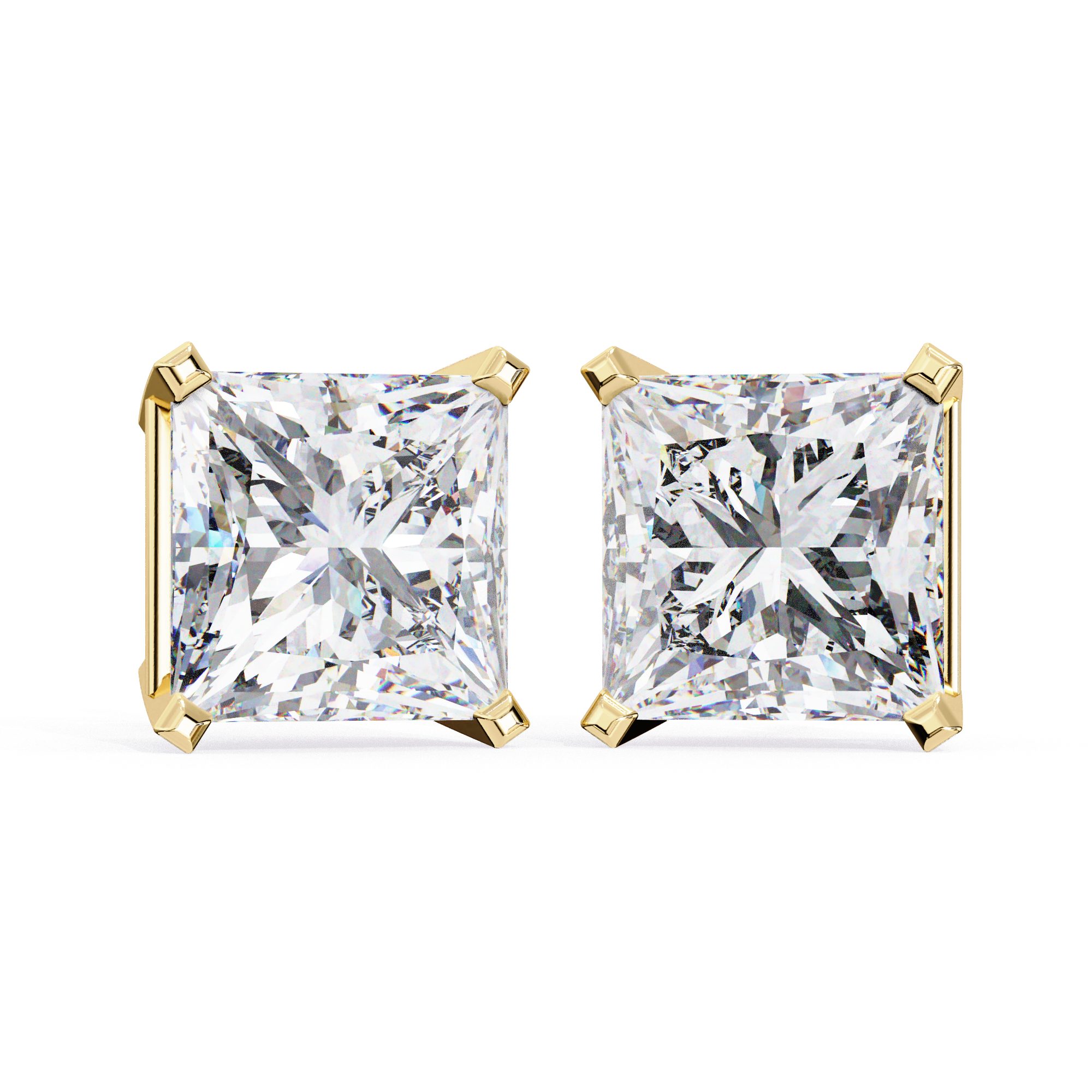 Elegant Princess-Cut Diamond Stud Earrings in Gold
