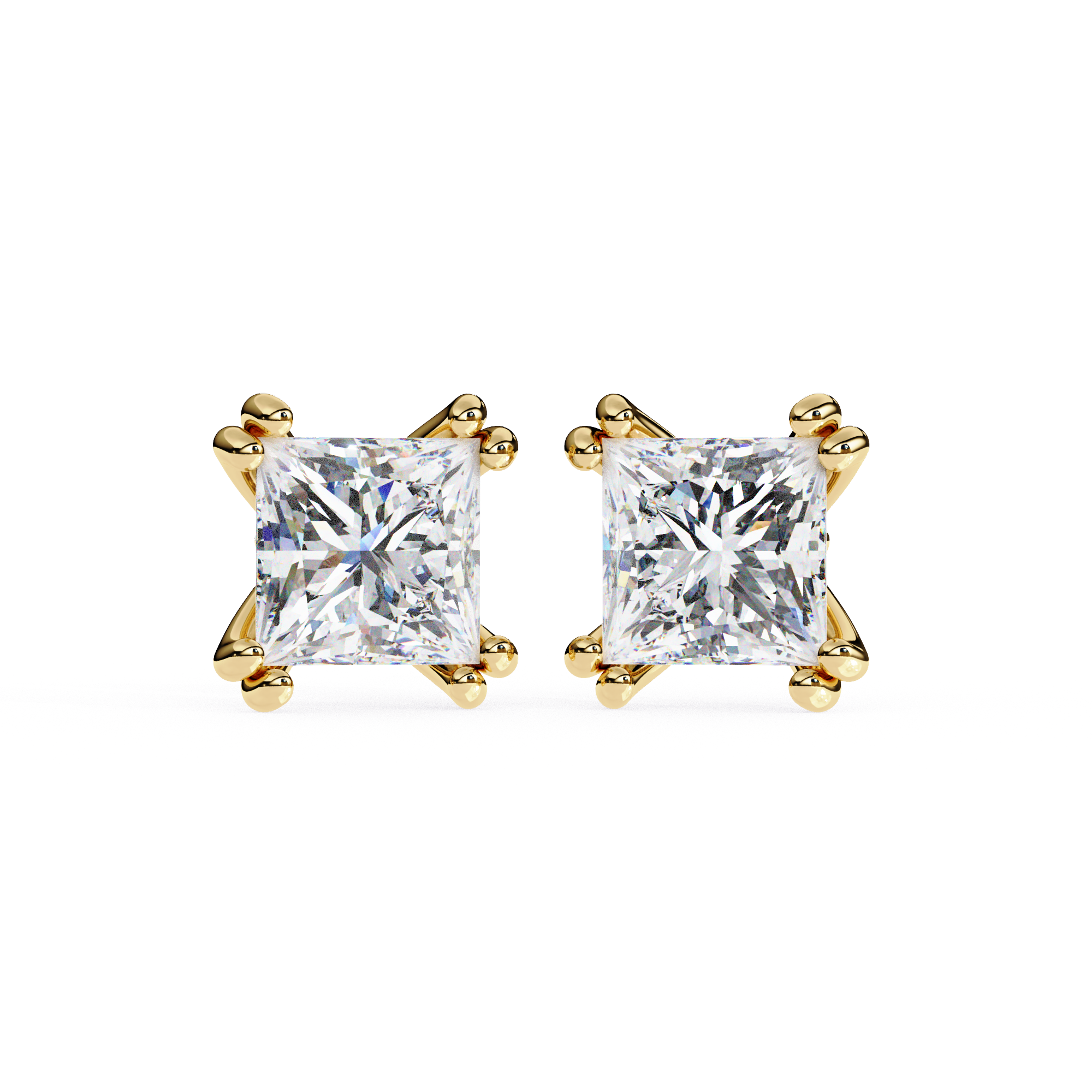 Princess-Cut Diamond Stud Earrings in Gold