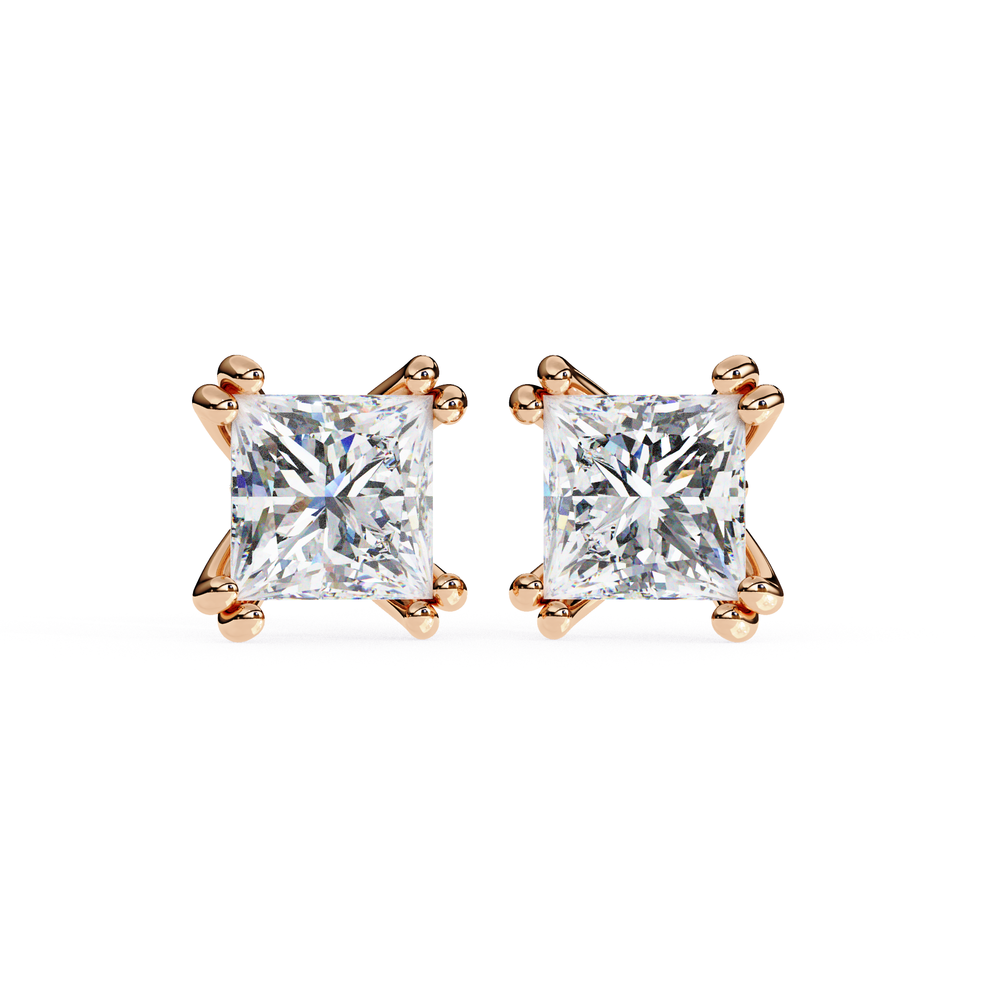 Princess-Cut Diamond Stud Earrings in Gold