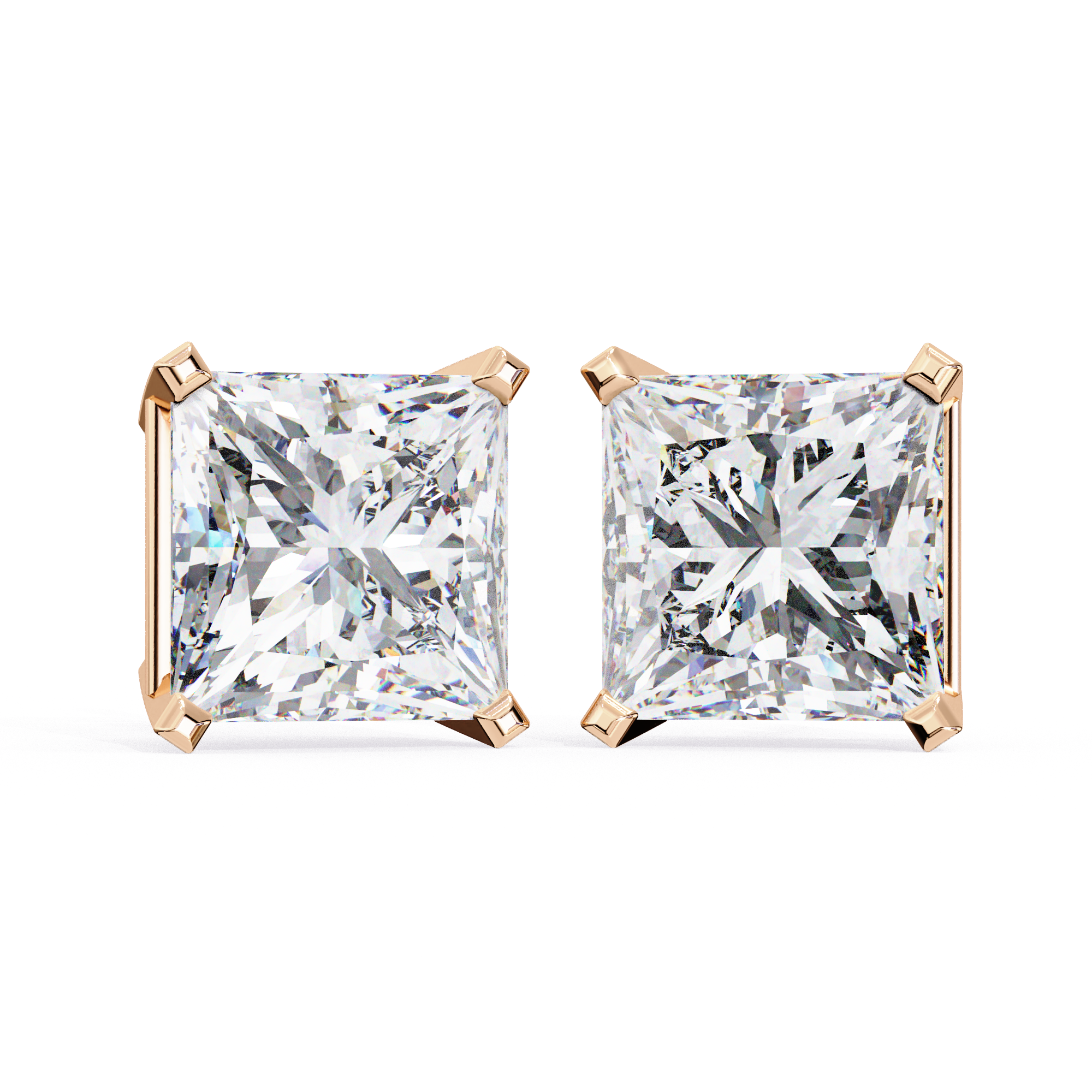 Elegant Princess-Cut Diamond Stud Earrings in Gold