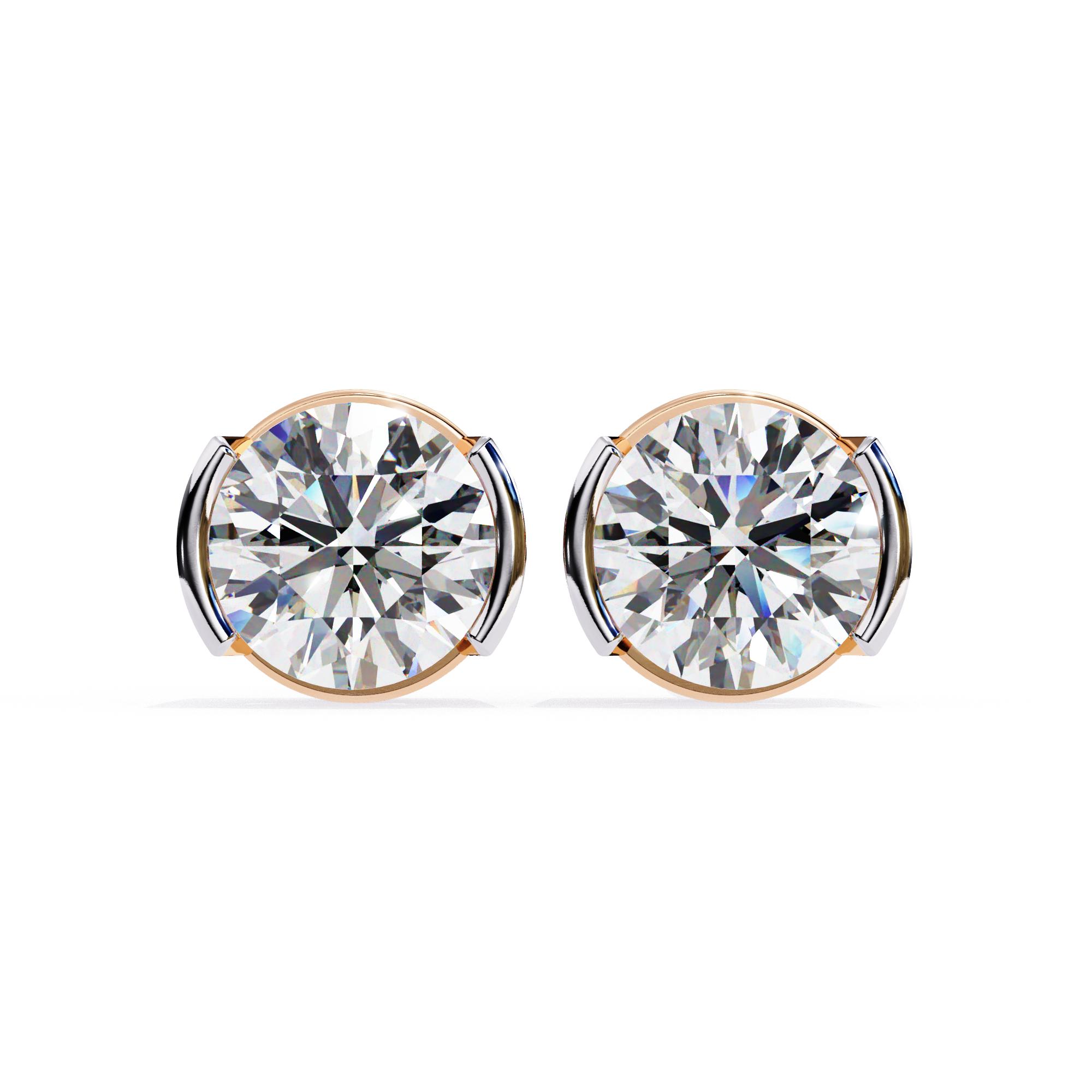 Elegant Round-Cut Diamond Stud Earrings in Gold with Half-Bezel Setting