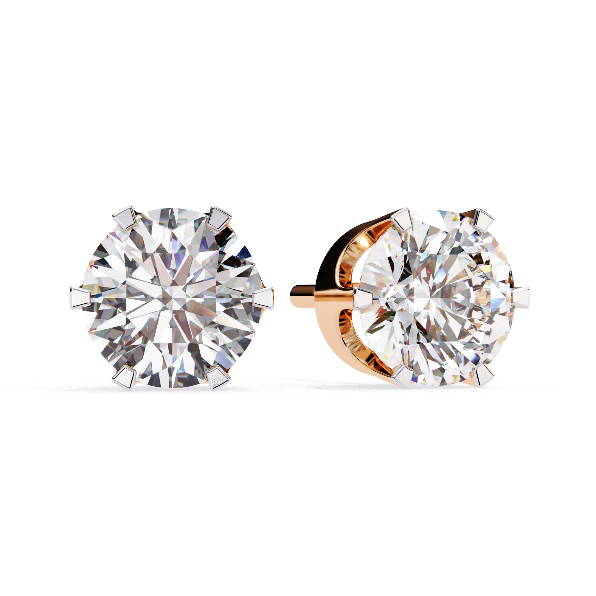 Classic 6-Prong Round Diamond Stud Earrings in Gold