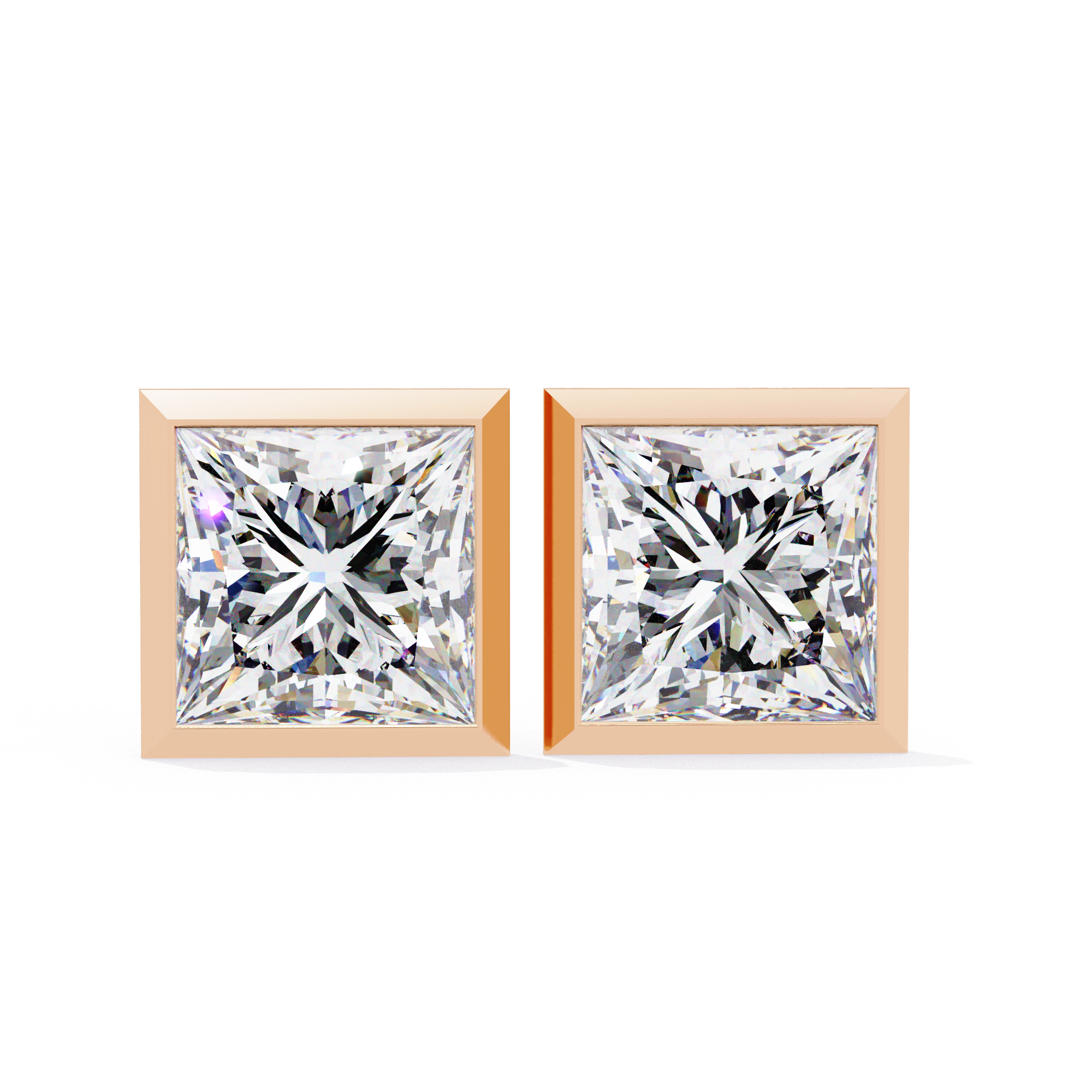 Waiheke Bezel Set Princess-Cut Diamond Stud Earrings