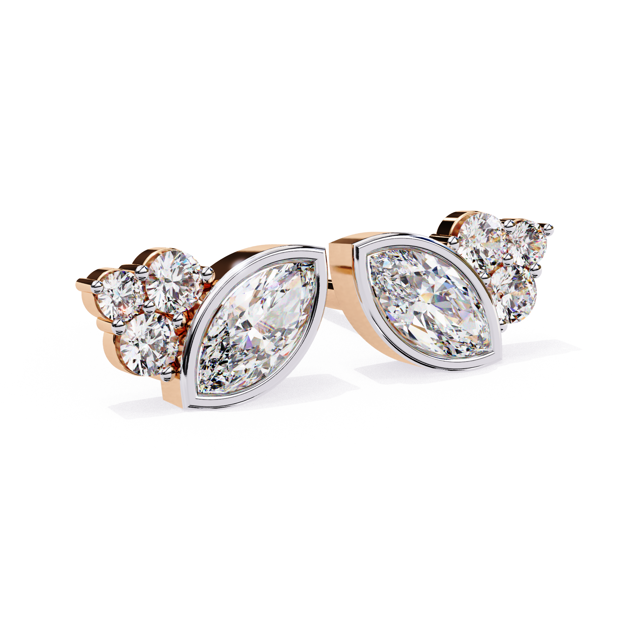 Marquise & Round Diamond Stud Earrings