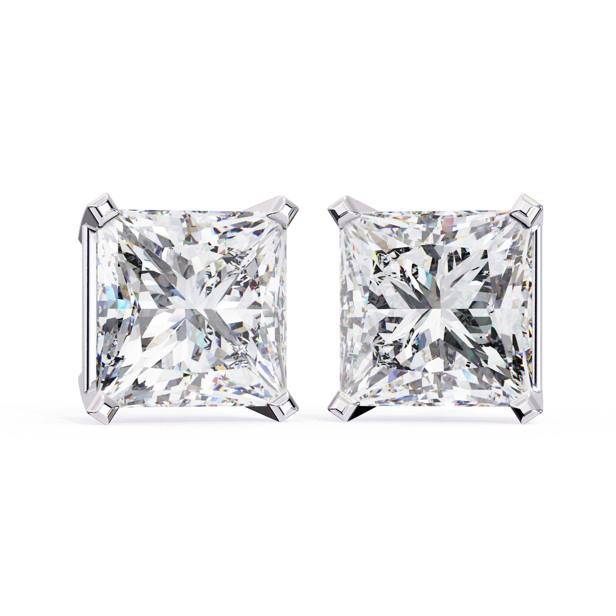 Elegant Princess-Cut Diamond Stud Earrings in Gold
