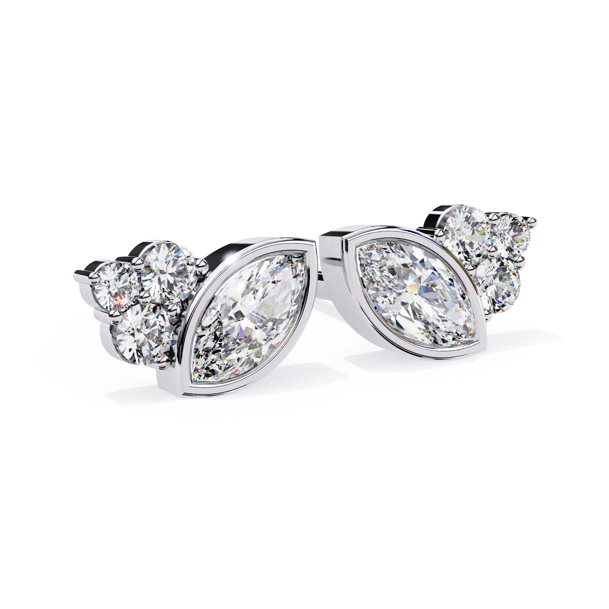 Marquise & Round Diamond Stud Earrings