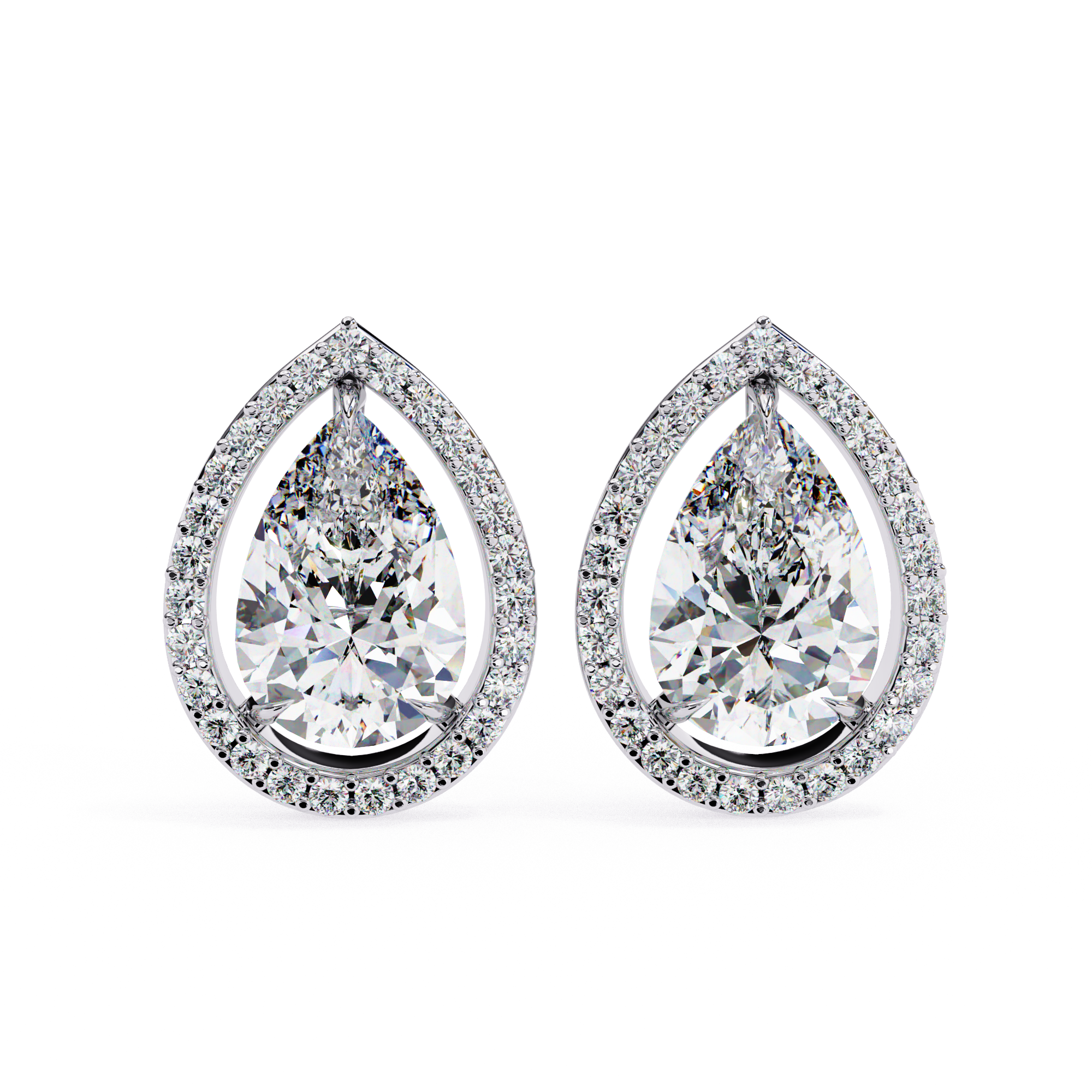 Elegant Pear-Shaped Diamond Halo Stud Earrings in Gold