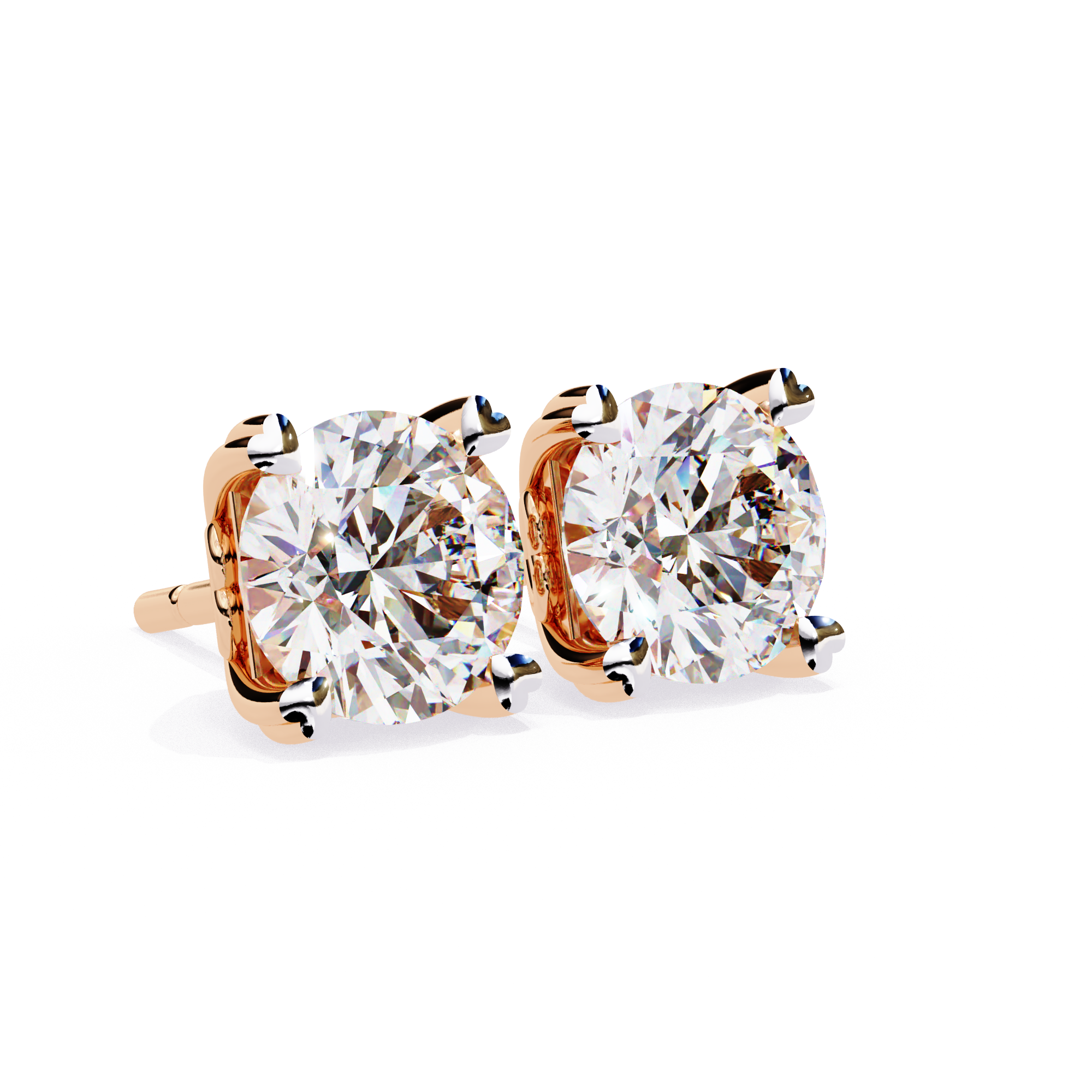 Elegant 4-Prong Round Diamond Stud Earrings in Gold